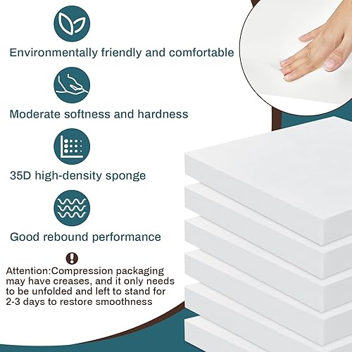 Vista 17 de Frienda 6 Pack 1" X 24" X 24" Upholstery High Density Foam Cushion White Square Seat Replacement Cushion or Commercial Use Stuffing Craft Foam Couch