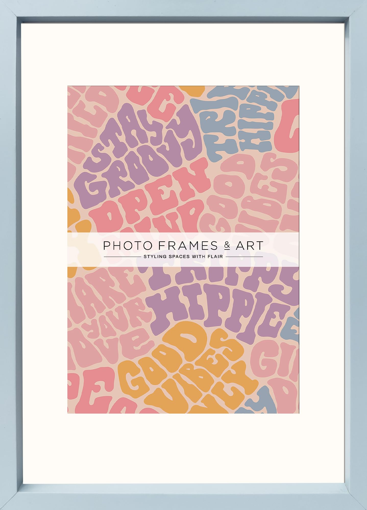 pf+a REAL GLASS Picture Frame For A4 Photo With Mount - A3 For A4 Light Blue Poster Frame / A3 For A4 Frame With Mount - Removable Mount