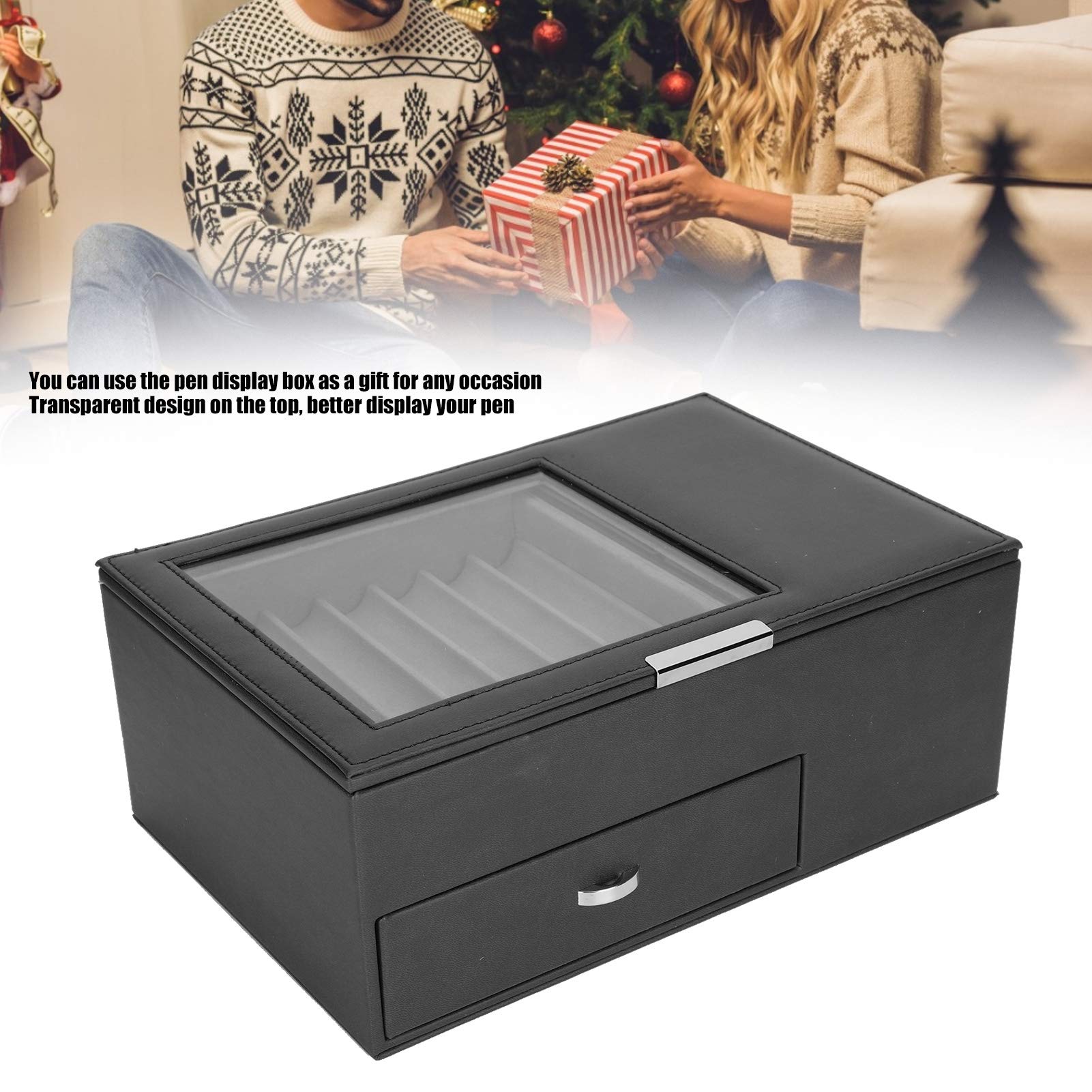 Scatola porta penne a doppio strato, astuccio per penne stilografiche in pelle PU, organizer per collezione di penne (Nera)