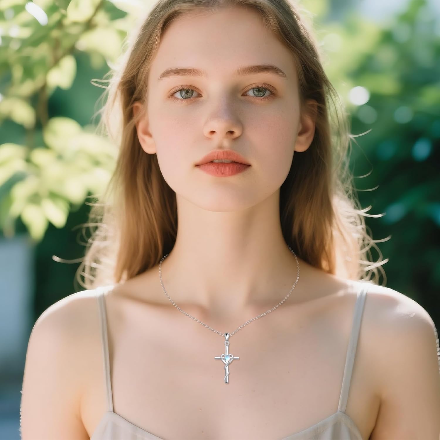 KZX Cross Necklace for Women 925 Sterling Silver Heart Zircon Cross Pendant Jewelry Gifts for Mother Wife - Image 2