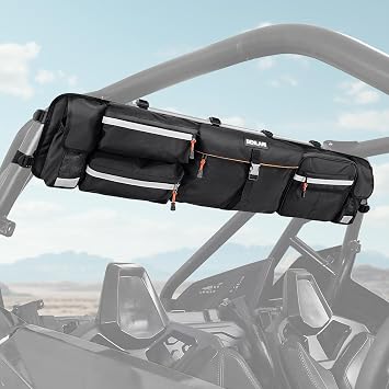 Benlari UTV Roll Cage Organizer, Upgrade Cargo Rear Storage Bag Waterproof Zipper Rear Gear Bags with Reflective Strip Compatible for Ranger RZR Pioneer Talon Most UTVs Bag Tools Storage Solution