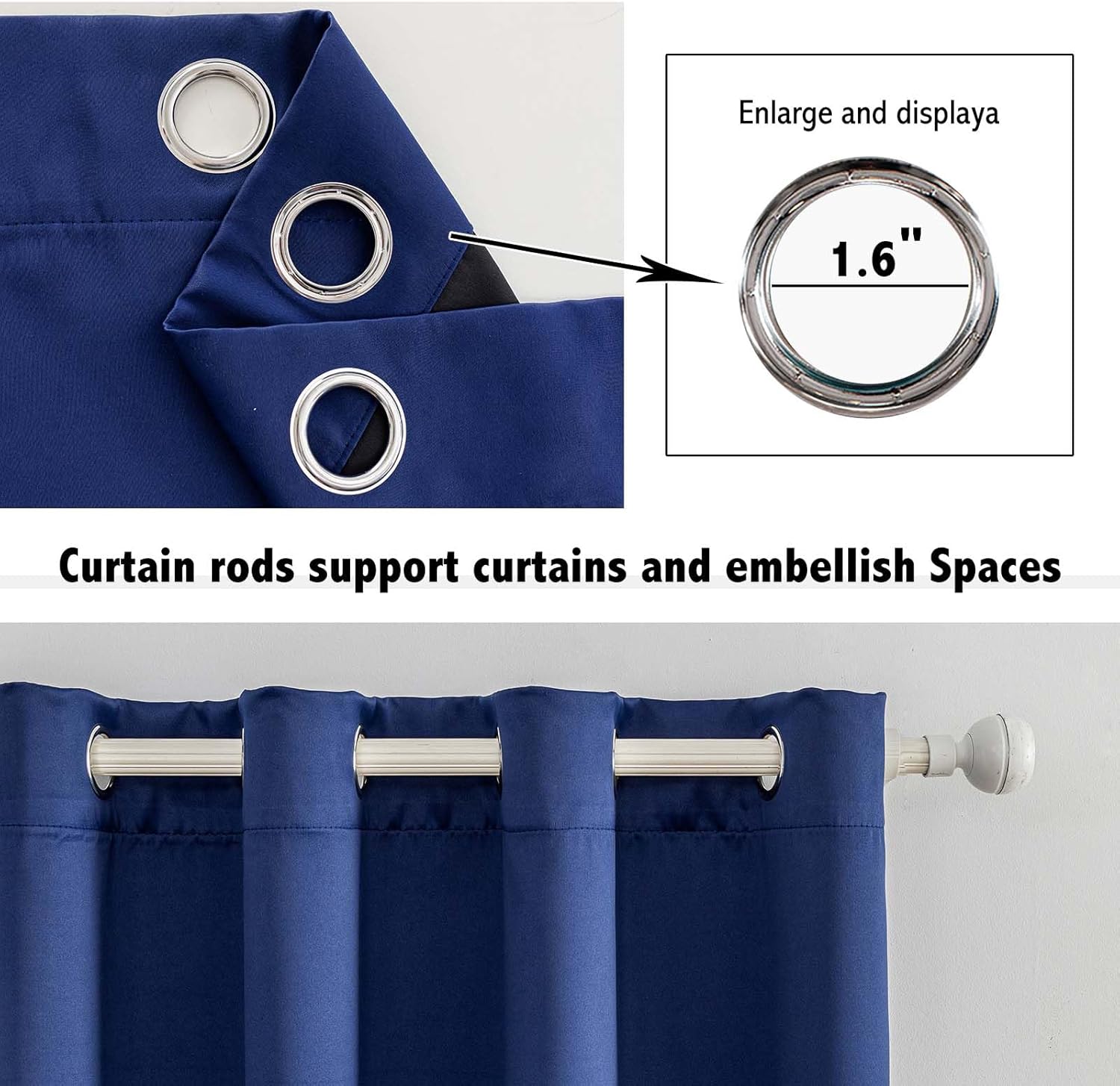Anytime 100% Blackout Curtain 2 Panels Set,Thermal Insulated Window Drapes for Bedroom,Full Shading Panels (Navy Blue,42W x 63L)