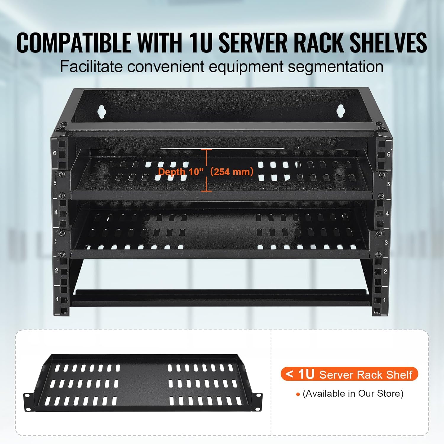 VEVOR 6U Network Rack, 14 in Deep Wall Mount Server Rack, 19" Patch Panel Bracket for Shallow Server and IT Equipment, Network Switches, 50 lbs Max Weight Capacity