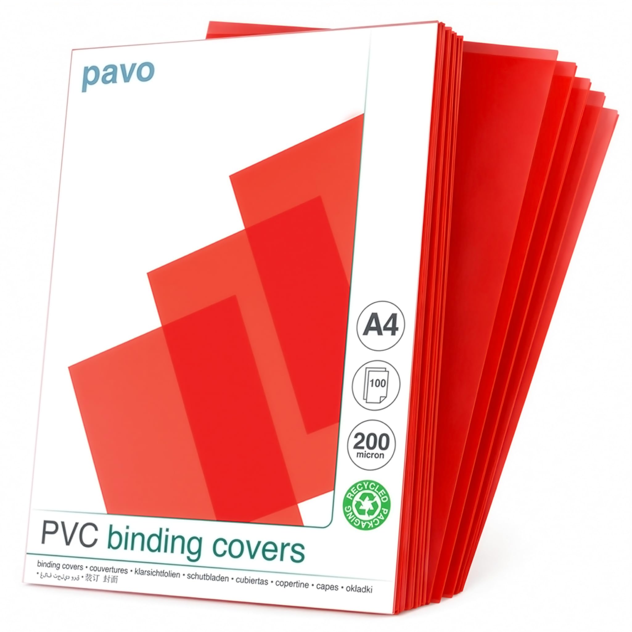 Copertine per raccoglitori PVC A4 200mic 100 sztuk czerwone transparentne