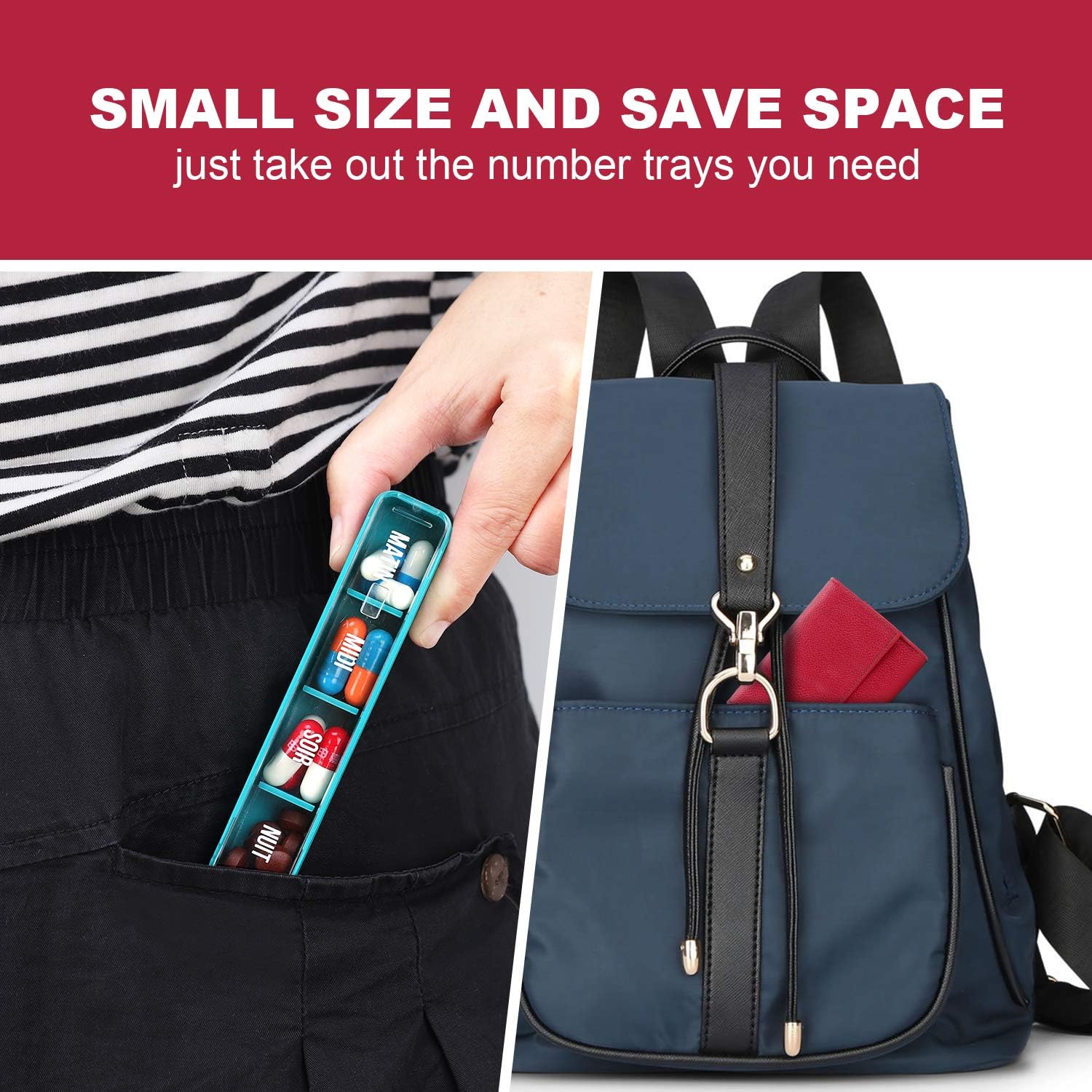 Weekly Pill Organizer 7 Day 4 Times a Day, Daily Pill Box Organiser 7 Day Portable Travel Organizer with PU Leather Case Large Daily Pill Cases for Pills/Vitamin/Fish Oil/Supplements - Red Wine : Health & Household