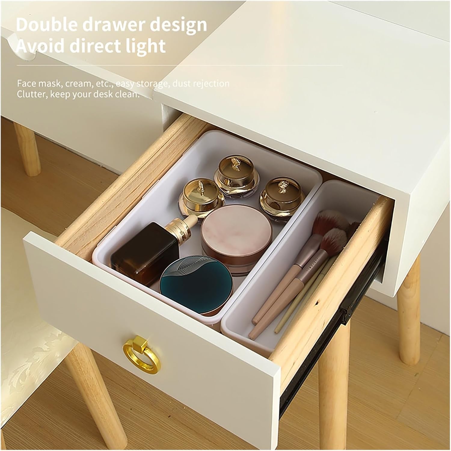 Vanity Desk Set with LED Lighted Mirror & Power Outlet, Flip Top Makeup Vanity Table with Drawers & Cabinet