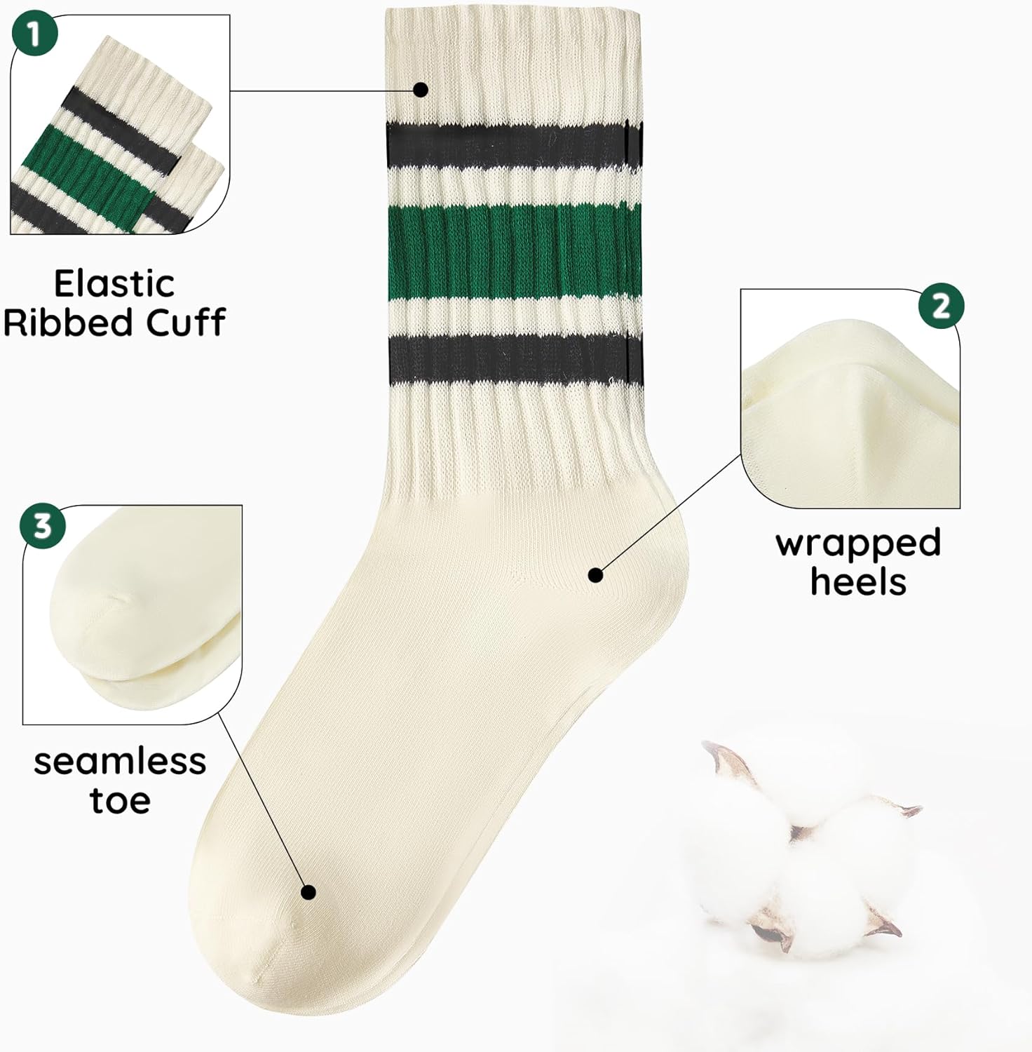 Zando Women's Striped Retro Vintage Calf Socks - Sporty & Casual Cotton Socks - Image 3