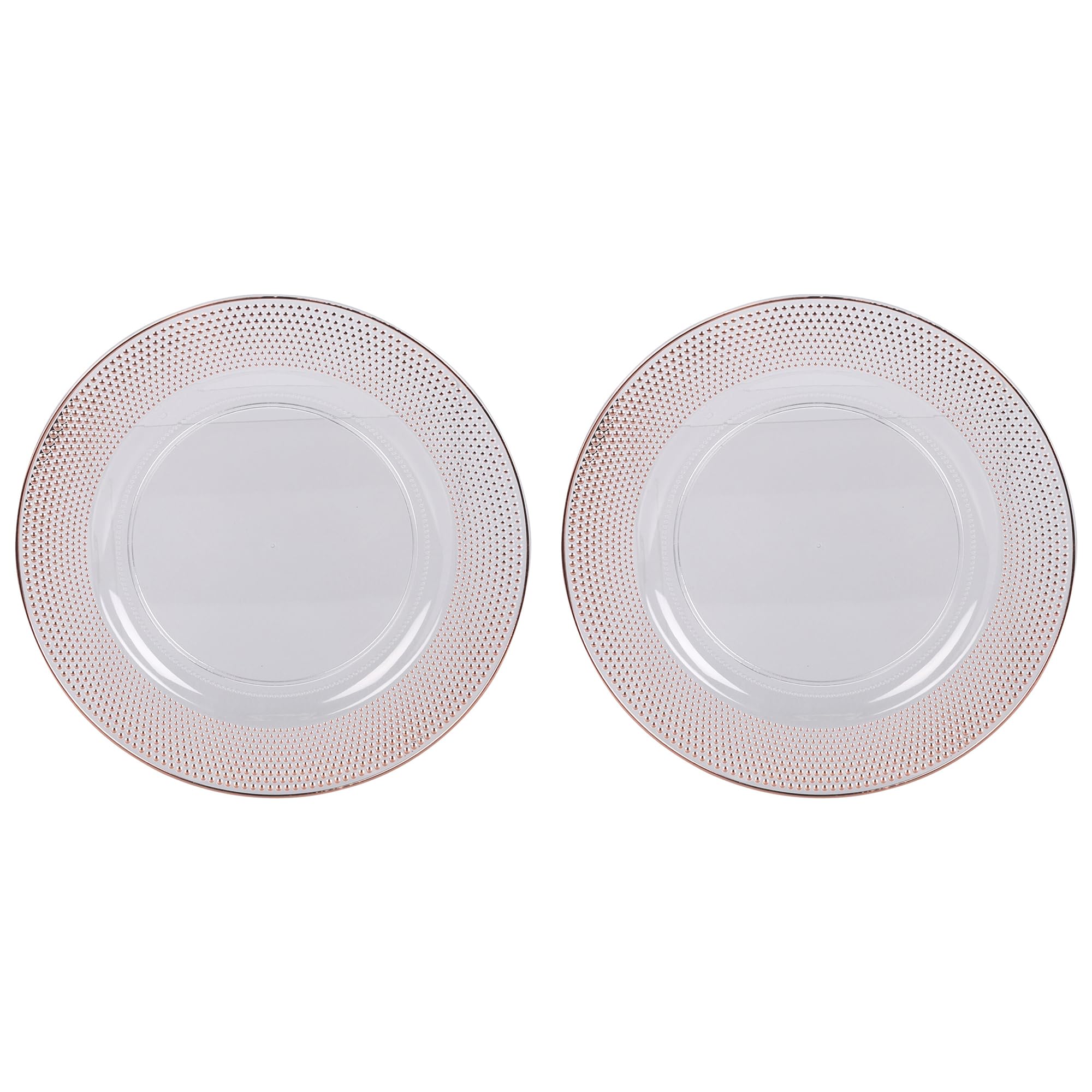 Koopman Clear Charger Plates Pack of 2 33cm Plastic Metallic Rim Dining Table Setting Lunch Dinner Plates Reusable for Christmas Party Celebrations Dining Décor (Rose Gold - Dotted)