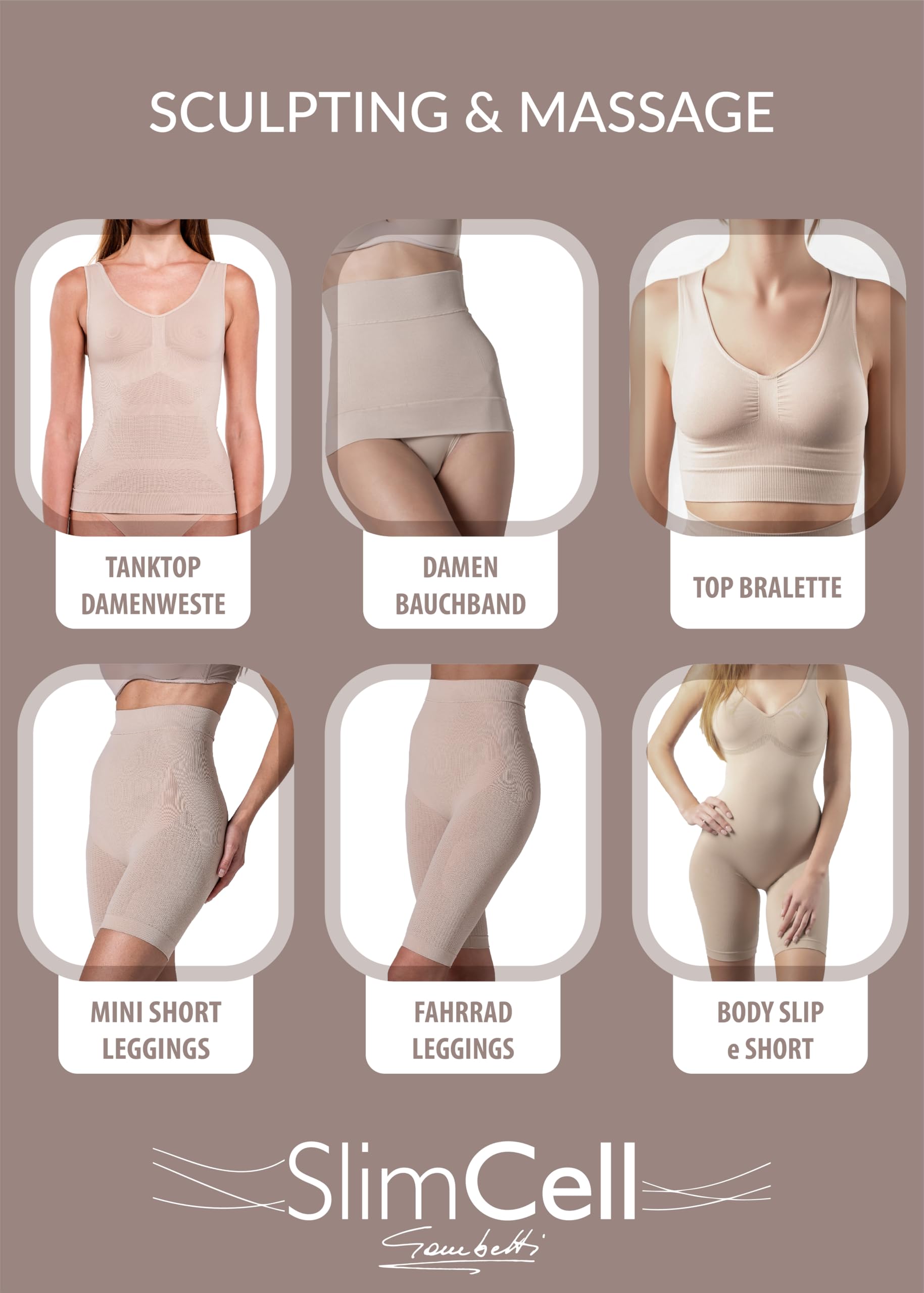 Shapewear Unterhemd Damen Anti Cellulite - Shape Unterhemd Damen mit Massage Effekt, Shaping Top aus Mikrofaser Seamless Kompression - Made in Italy