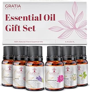 Essential Oil Set of 6 – 100% Pure Floral Essential Oils for diffusers for Home, Rose, Lavender, Chamomile, Jasmine, Geranium, Neroli - Therapeutic Grade Aromatherapy Oils, 60ml Pack