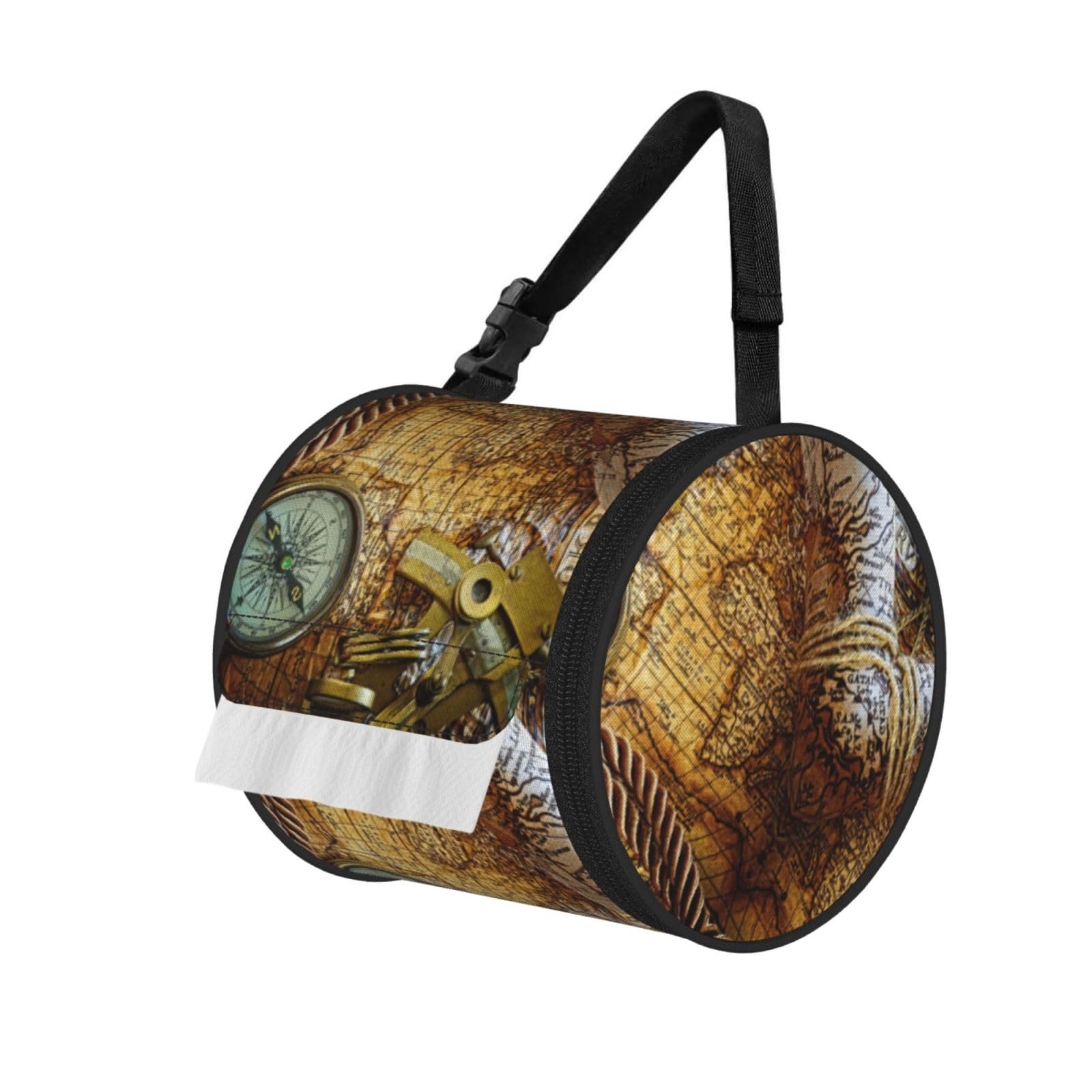 Compass And Old World Map Print Fashion Tissues Organizer Box, Hanging Tissue Holder For Purse Coins For Car Office Daily Outing