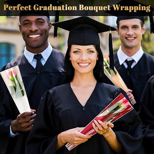 Vista 12 de Geyee 300 bolsas de envoltura de flores con mangas de rosas individuales, bolsas de celofán de plástico impermeable para cumpleaños, aniversario