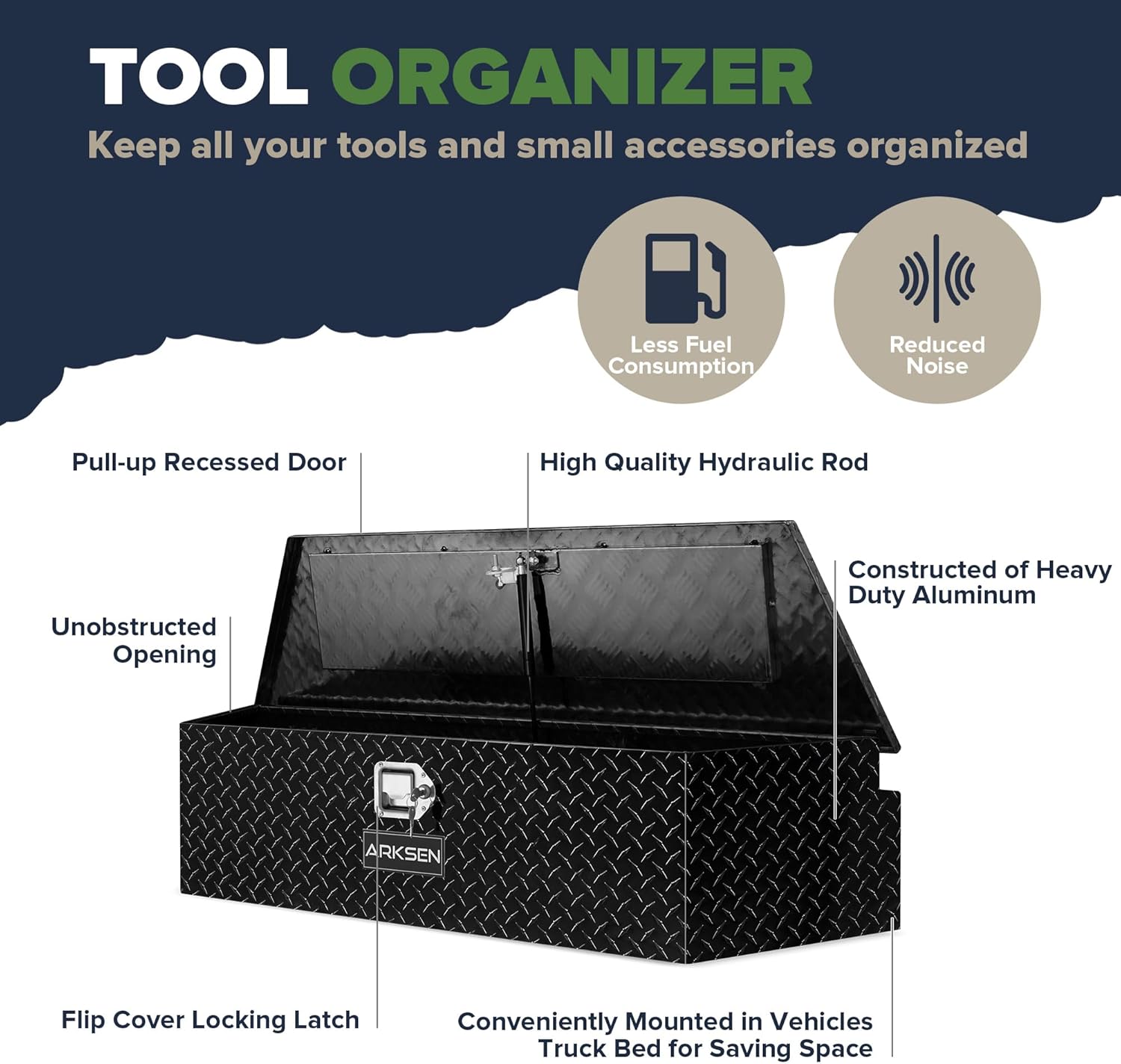 ARKSEN 49 Inch Aluminum Diamond Plate Trailer Tongue Box, Waterproof Under Truck Tool Box for Pick Up Truck Bed, RV Trailer, ATV with Lock and Keys - Black