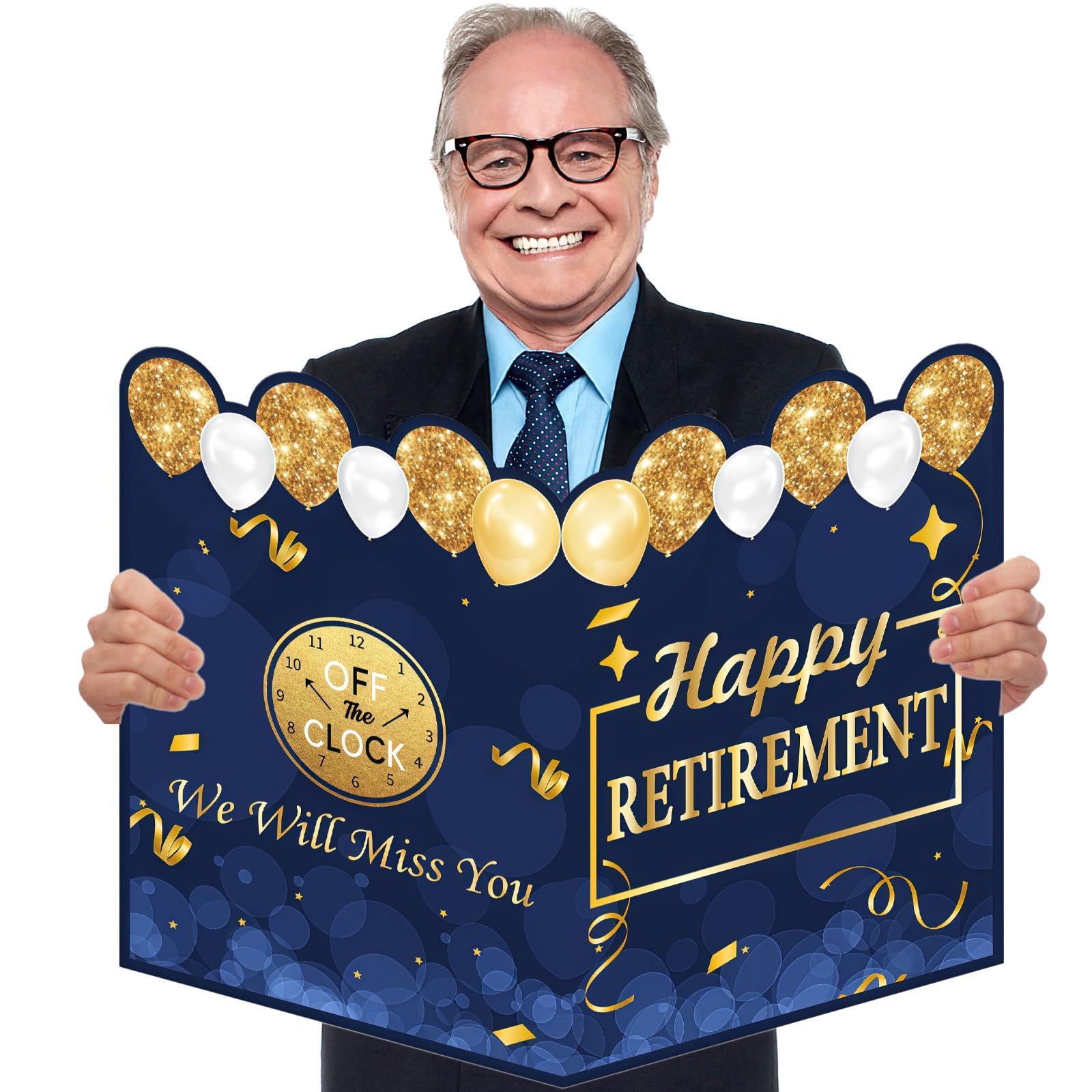15.7x22 inch Large Retirement Card With Envelope Giant Guest Book Jumbo Happy Retirement Gifts for Men Women Officially Retired Signing Leaving Card Big Guest Greeting Cards Blue Gold Party Decoration