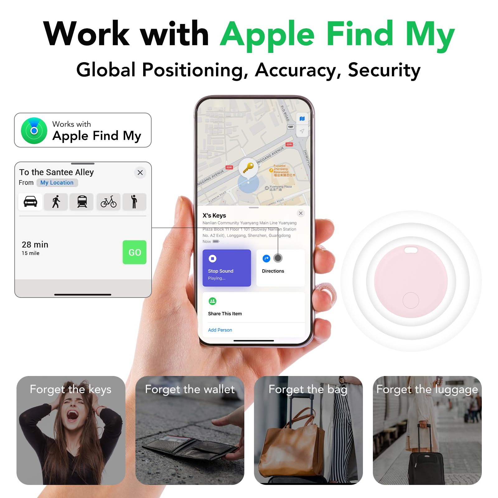 Air Tracker Tags, Smart Bluetooth Tracker Works with Apple Find My (iOS Only) App, 1 Pack — view 2