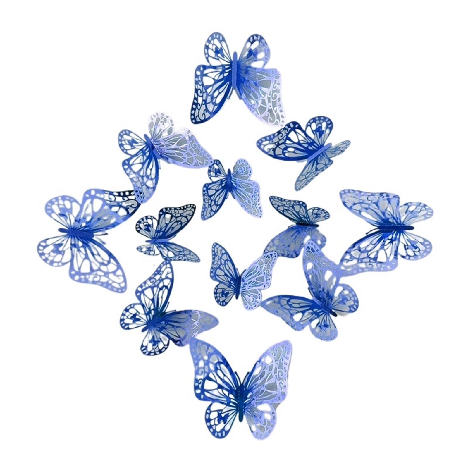 3D Butterfly Wall Decoration 12Pcs 3D Hollow Butterfly Wall Sticker Blue Red Black Wedding Decoration Living Room Home Decor Butterflies Decal Stickers(F Blue)
