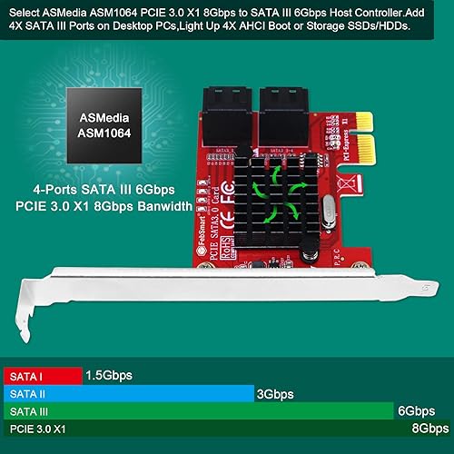 Miniatura 2 de Tarjeta de expansión PCIE 3.0 a 4 puertos 6Gbps SATA III para PC de escritorio, Plug and Play en Windows OS, MAC OS, Linux, ASMedia ASM1064