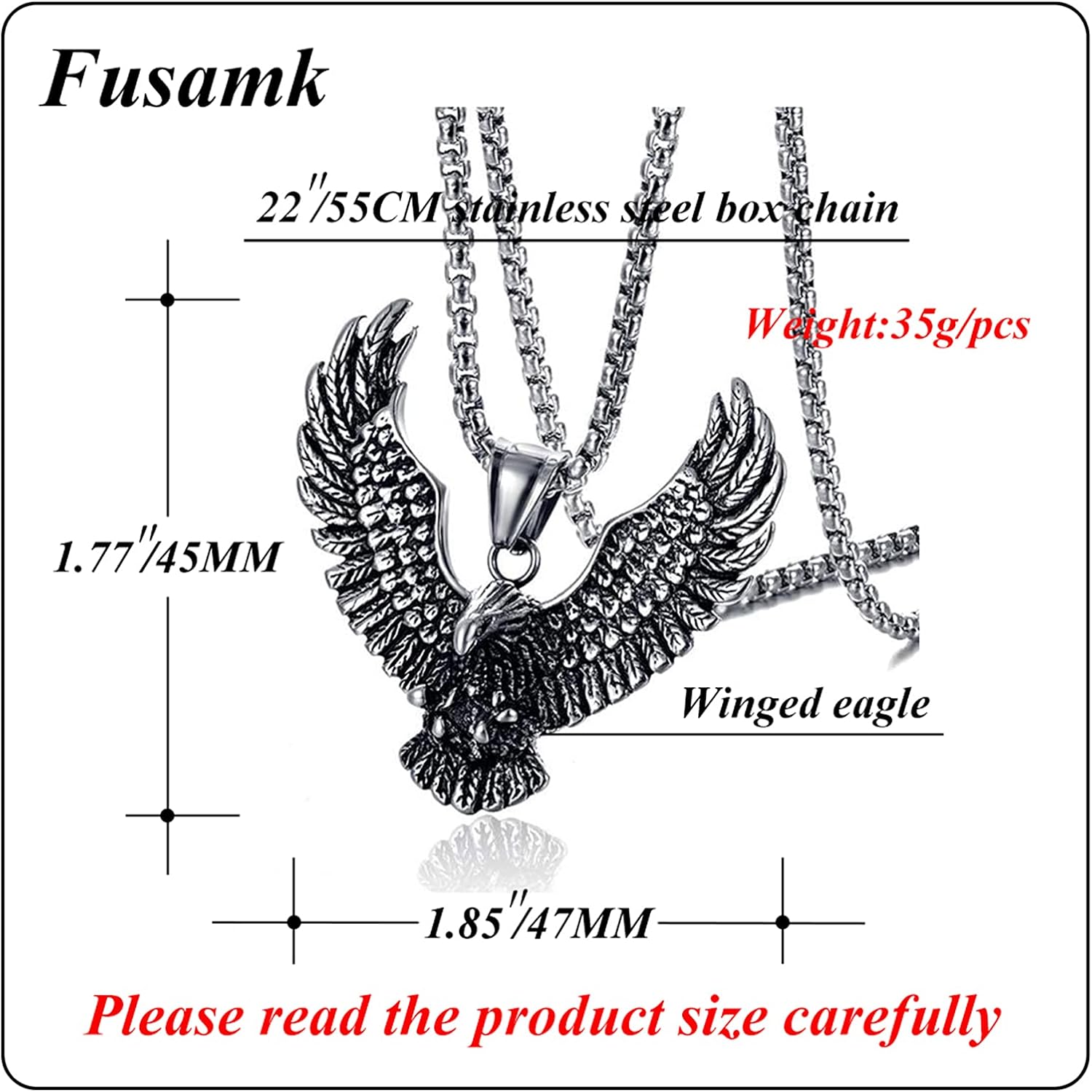 Punk Rock Stainless Steel Animal Eagle Tag Pendant Wings Necklace - Image 6