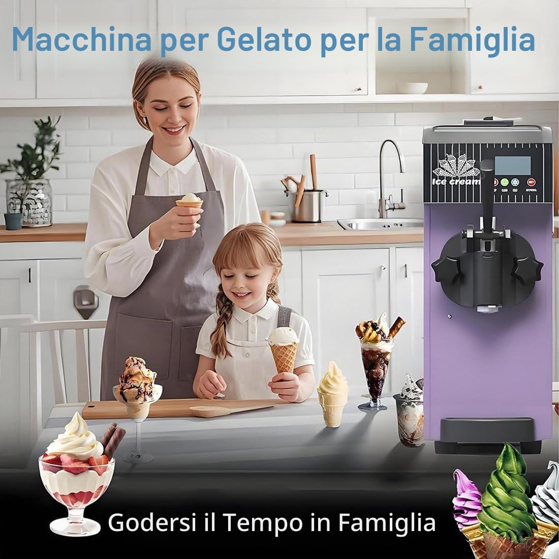 Gelatiera da Banco Gelatiera Soft Serve Monogusto 450 W con Tramoggia 3,5 L, Pannello LCD,Macchina per Gelato Commerciale,Resa da 4-5 kg/H,per Snack Bar di Ristoranti Grey