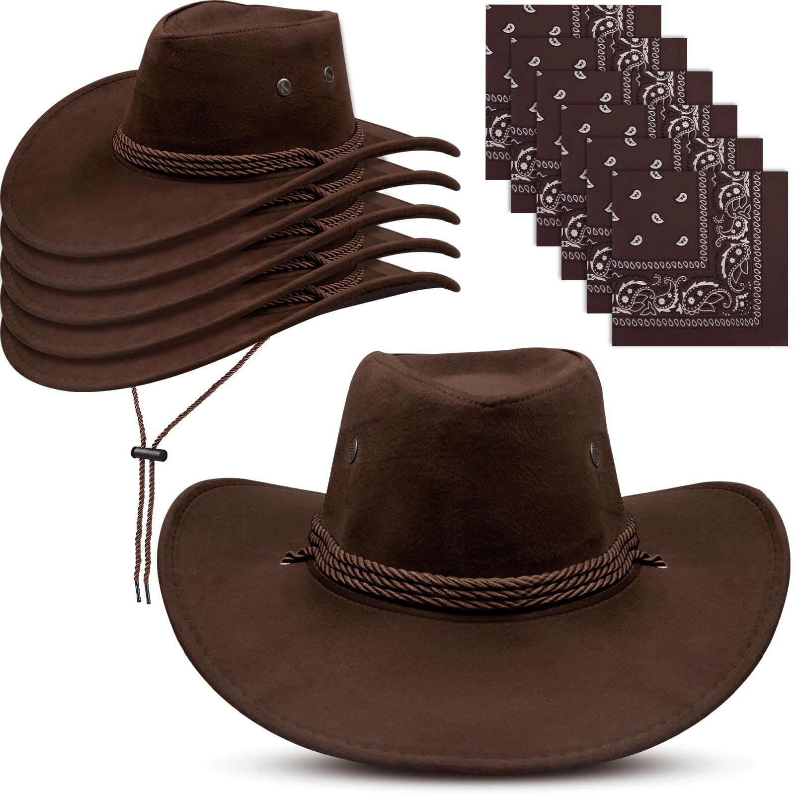 Bandana Lot LYCN Lot De 12 Chapeaux De Cowboy Avec 12 Bandanas, En Feute Déguisement Cowboy Femme