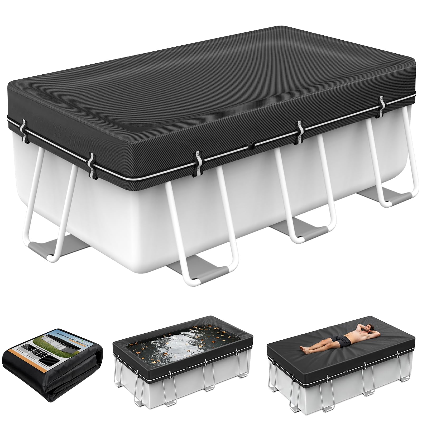 12x24Ft Rectangular Pool Cover, Swimming Pool Cover for Above Ground Pool, Solar Cover Including Full-Circle Windproof Buckle, Winter Cover Ideal for Waterproof and Dustproof