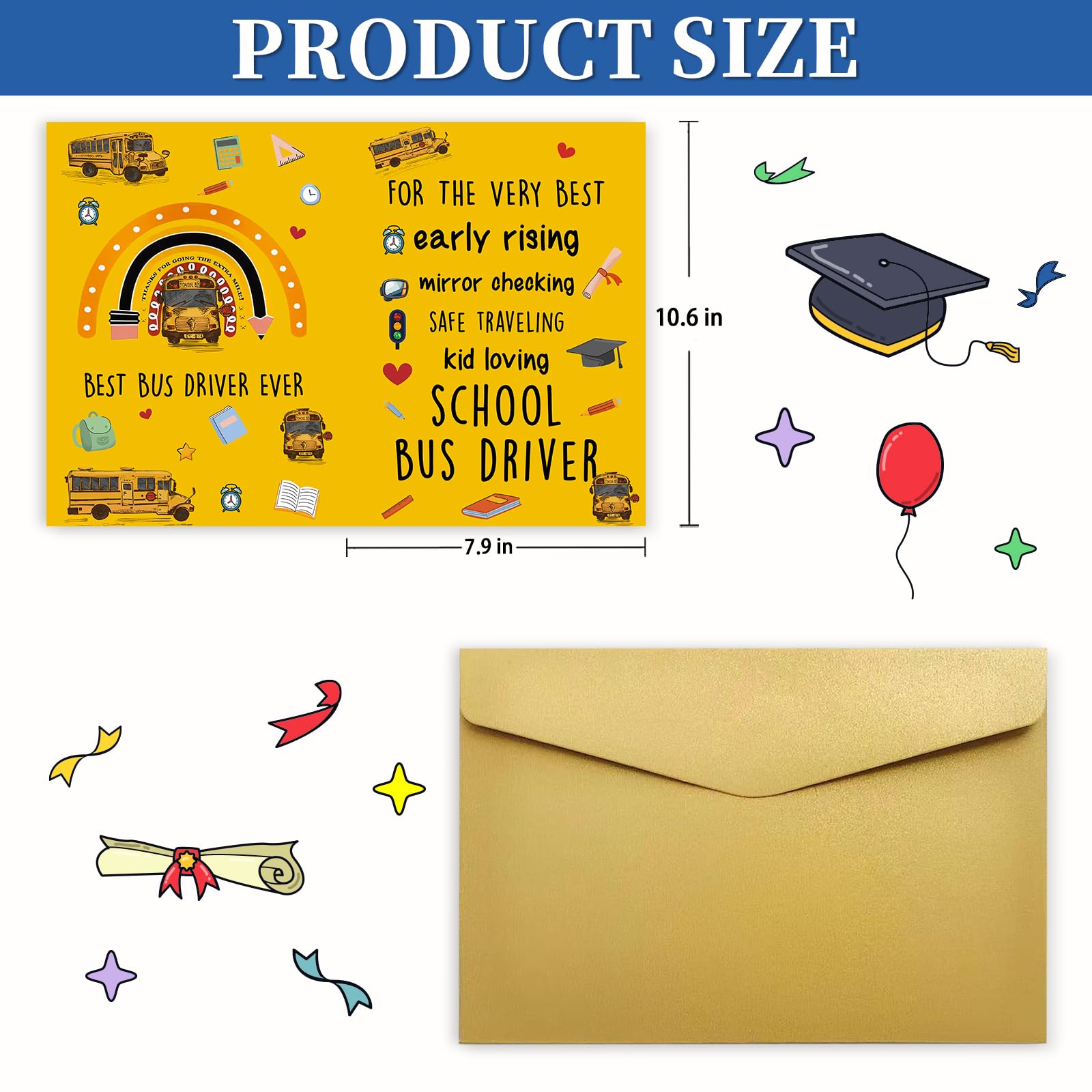 Unique School Bus Driver Thank You Card,Large Bus Driver Appreciation Cards,Thank You Card Gifts for School Bus Driver Retirement Gifts,Funny Thank You School Bus Driver Gifts