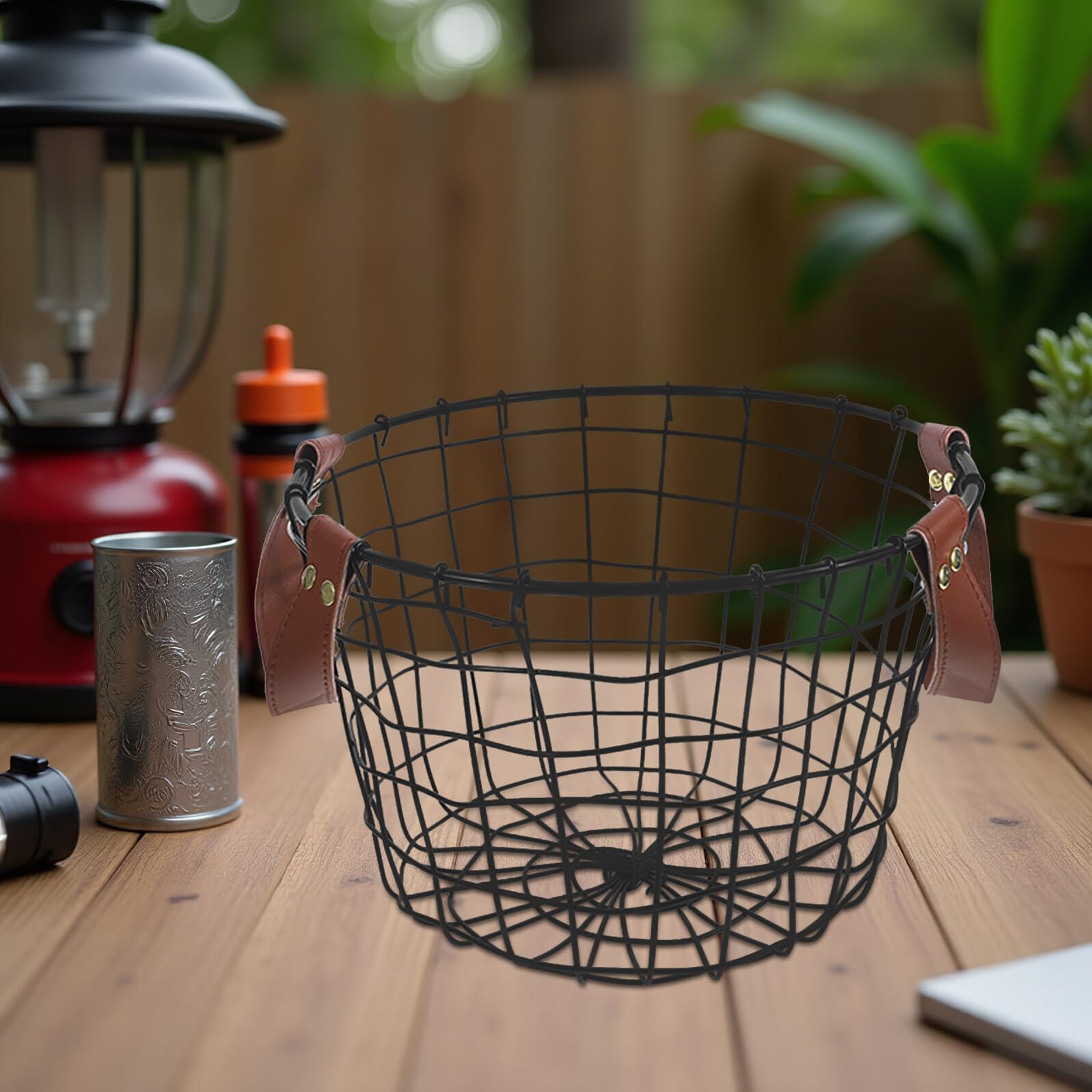 Cesta Organizadora de Leña Redonda de Hierro Rústico, Pequeña, 2 Piezas, Resistente Intemperie, para Almacenamiento Exterior E Interior, Soporte para Chimenea y Jardín