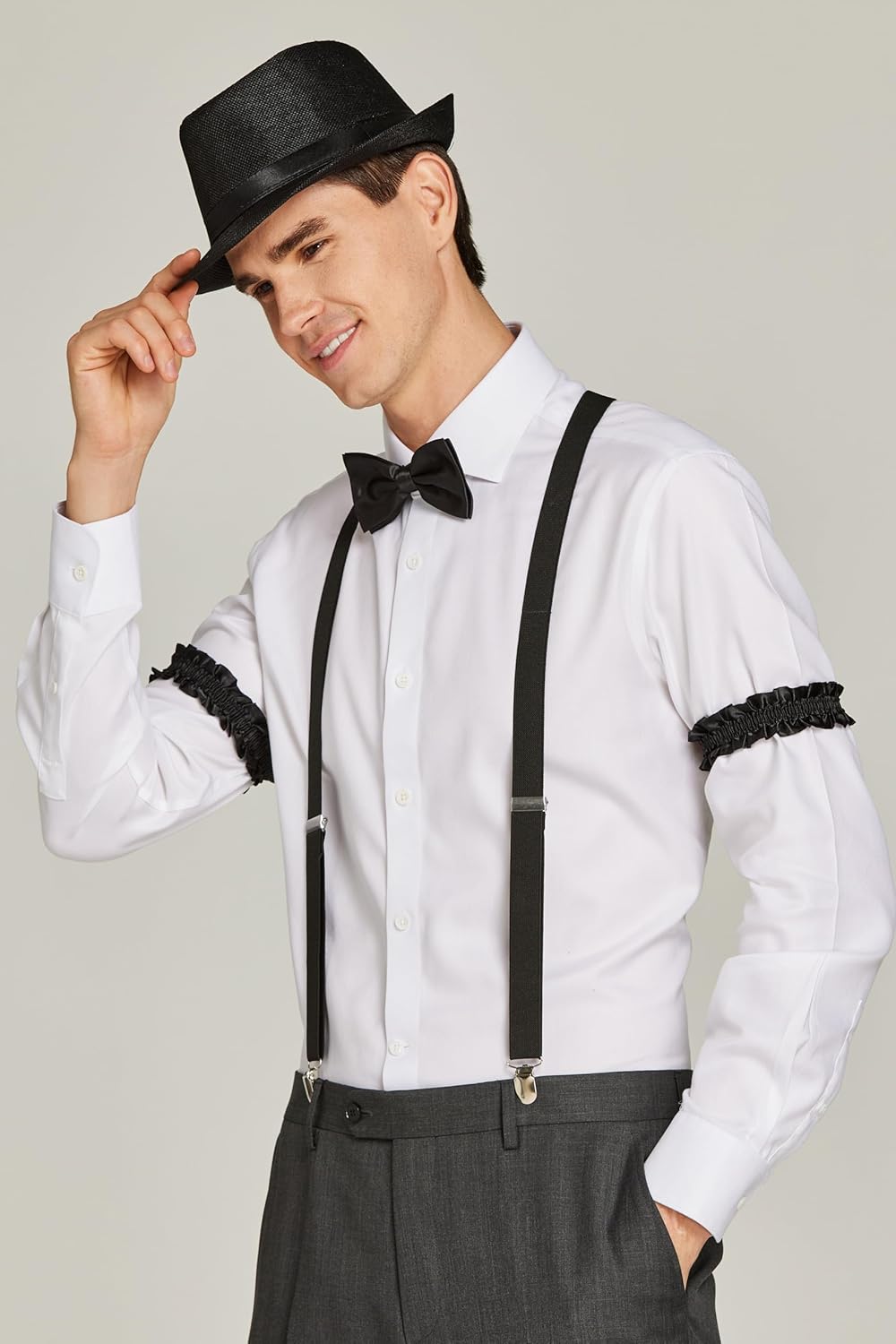 Gionforsy 1920s Accessories for Men 20s Gatsby Gangster Costume Accessories Set Panama Hat Set Roaring 20s Costume - Image 2