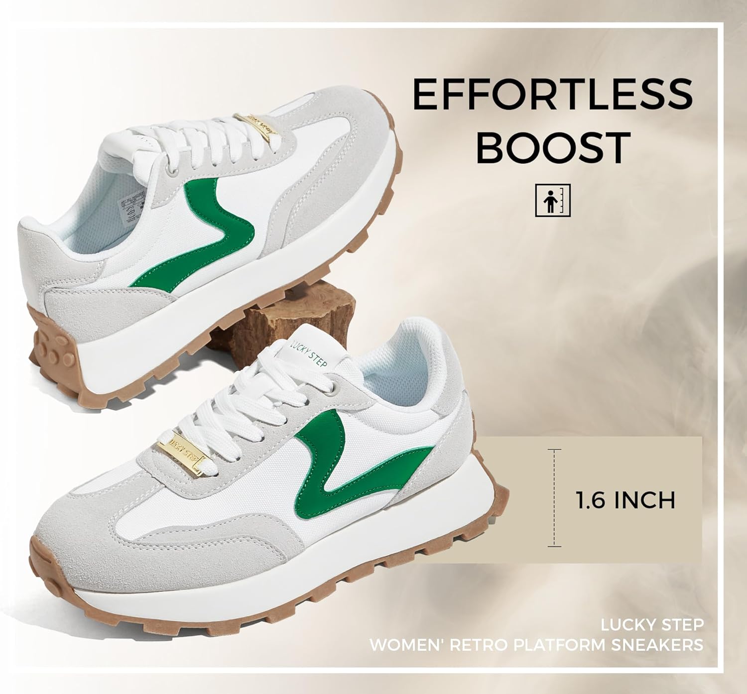 LUCKY STEP Women's Platform Retro Sneakers Classic Tennis Fashion Casual Anti-Slip Lace-up Walking Shoes Running Trendy Color Block Green Footwear - Image 4