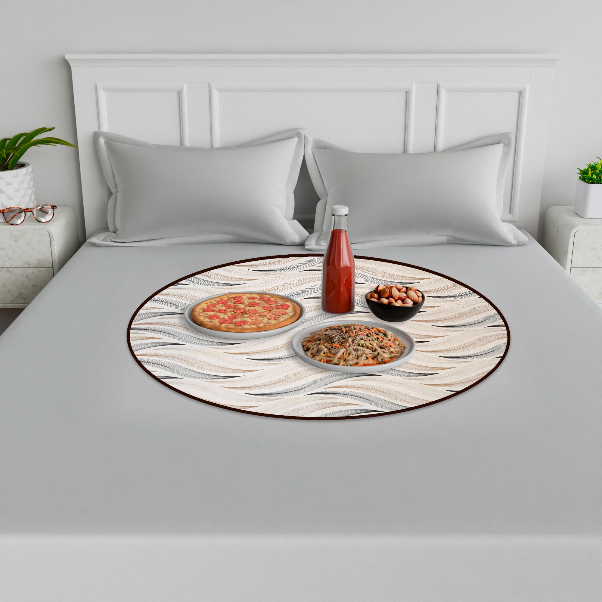 Kuber Industries Round Food Mat | 36x36 Inch | Waterproof Food Mat | Food Mat for Picnic | Kids Bed Server Food Mat | Lightweight & Portable Food Mat | Wave Print | Cream (B0D2N4TSP4) Amazon Price History, Amazon Price Tracker