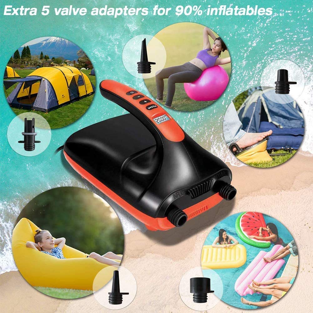 Pompa ad aria elettrica, 20 PSI, pompa elettrica multifunzione, funzione automatica a due stadi, funzione di spegnimento automatico, 12 V, per materassi ad aria, gonfiabili, tenda