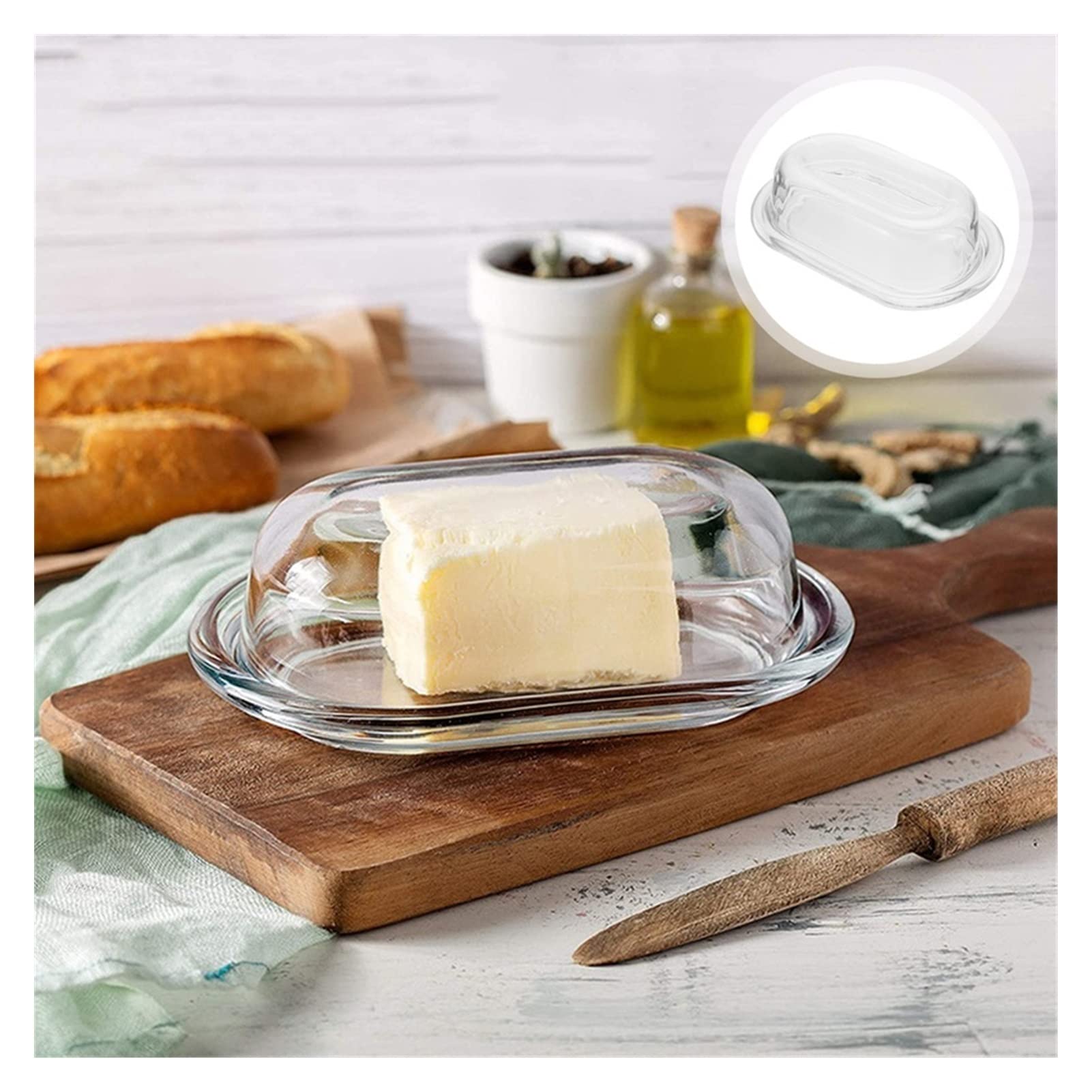 Beurrier avec couvercle en verre hermétique - Récipient à beurre réutilisable transparent