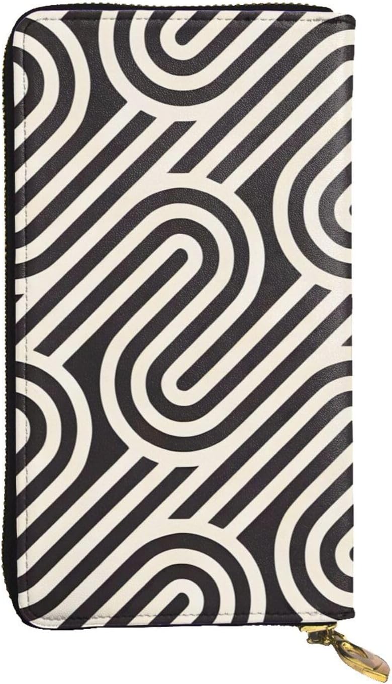 Black curved texture Women's wallet, clutch wallet, with zipper, large capacity.