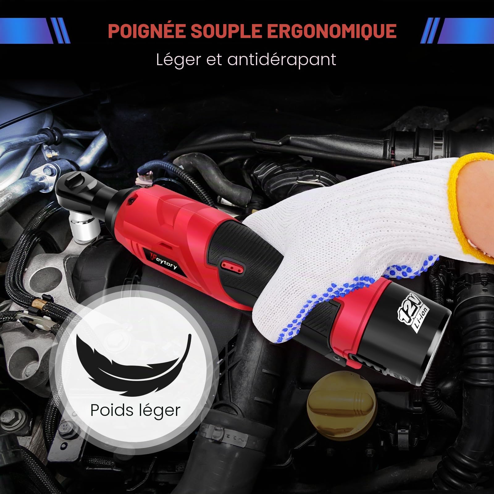 Jeu de clés à cliquet électriques 12 V 3/8" sans fil 40 N.m 0-300 tr/min 2 batteries 1500 mAh 7 prises