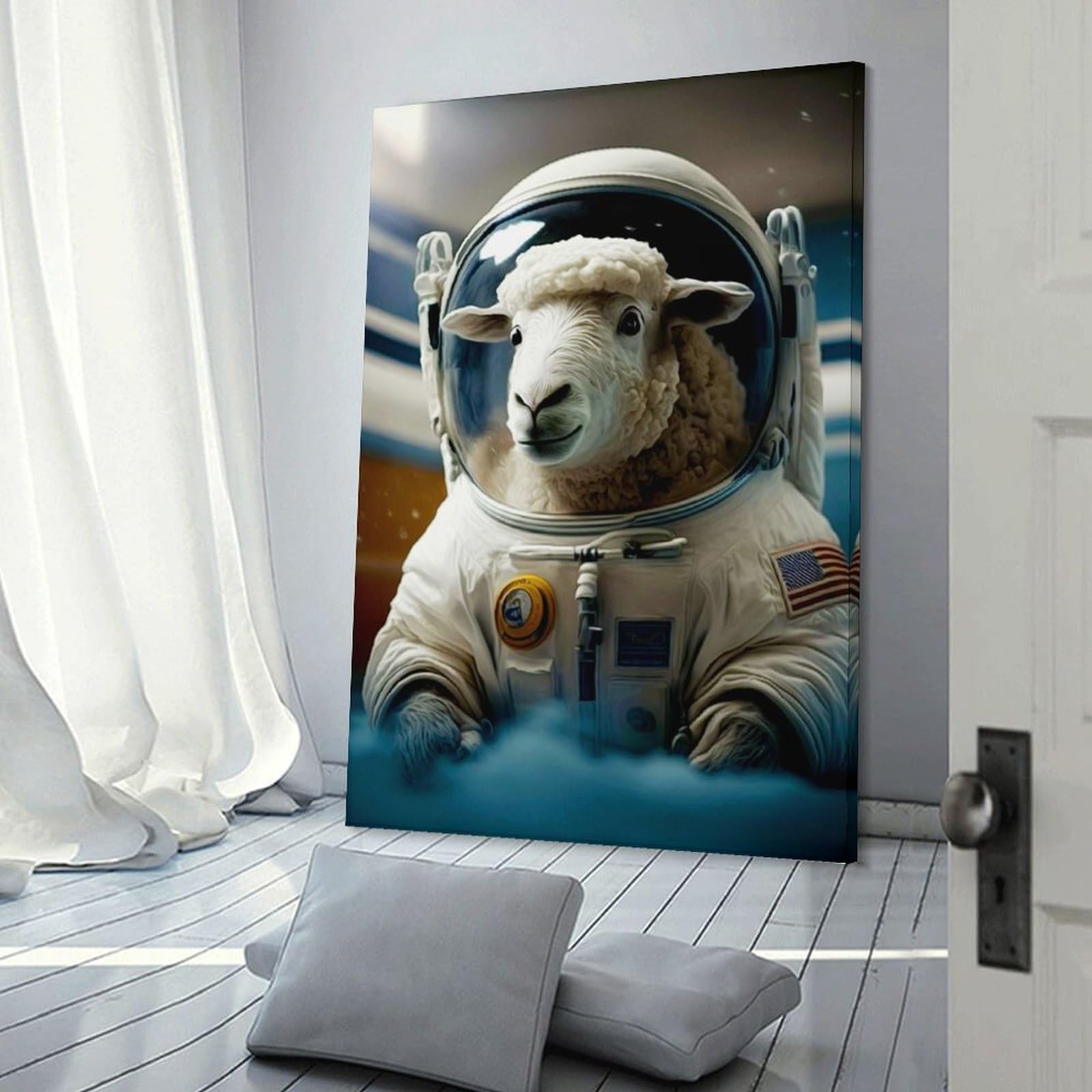 Junmoney Sheep Astronaut Canvas Wall Decor 24x36inch(60x90cm), for Corridors, Hallways Or Apartment Entries, A Stylish Accent for Home Entrances