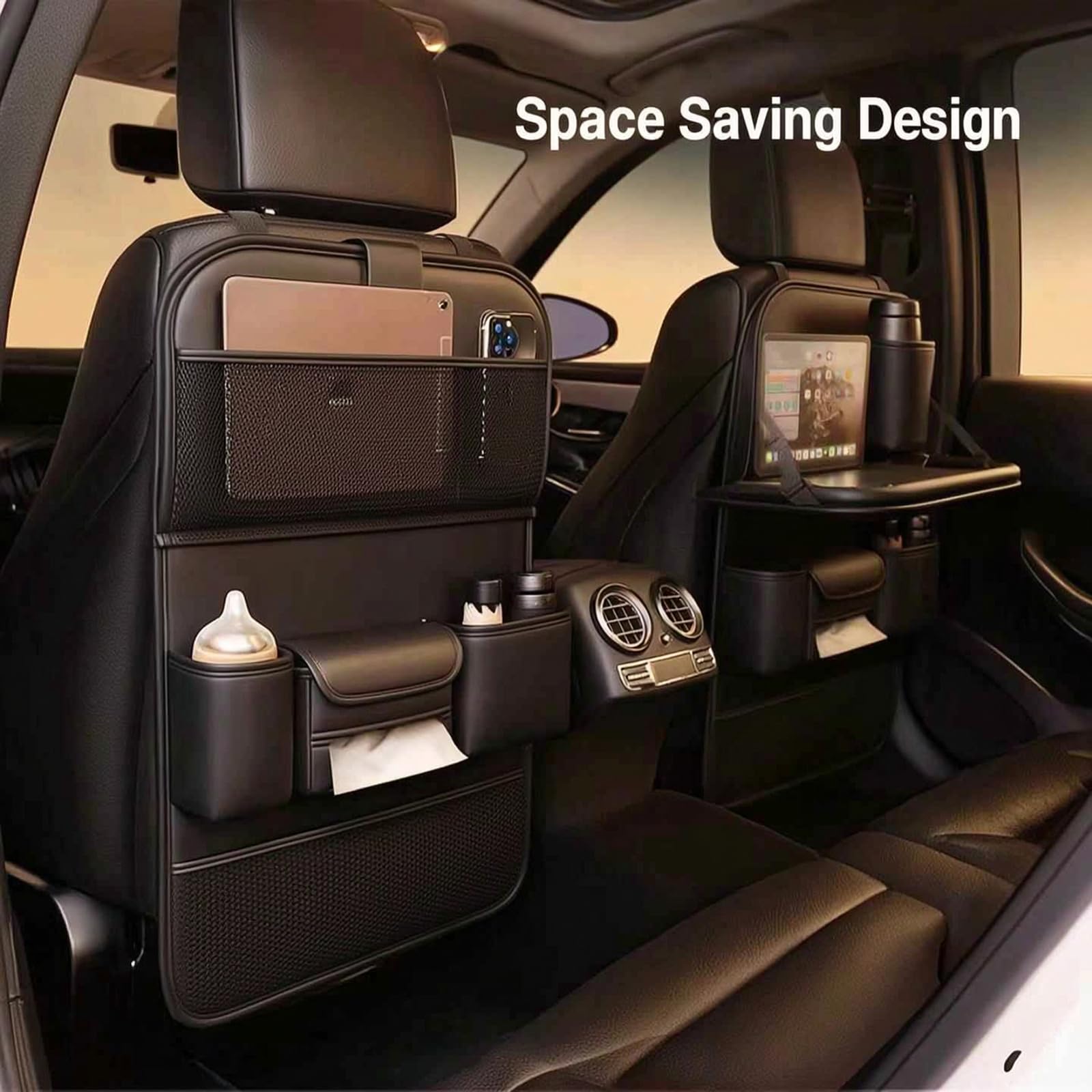 Organizador Auto Niños 2 Piezas, Mesa Plegable y Funda Asiento | Material Impermeable. Para Viajes en Familia. Protege el Asiento. Para Tabletas, Juguetes y Biberones