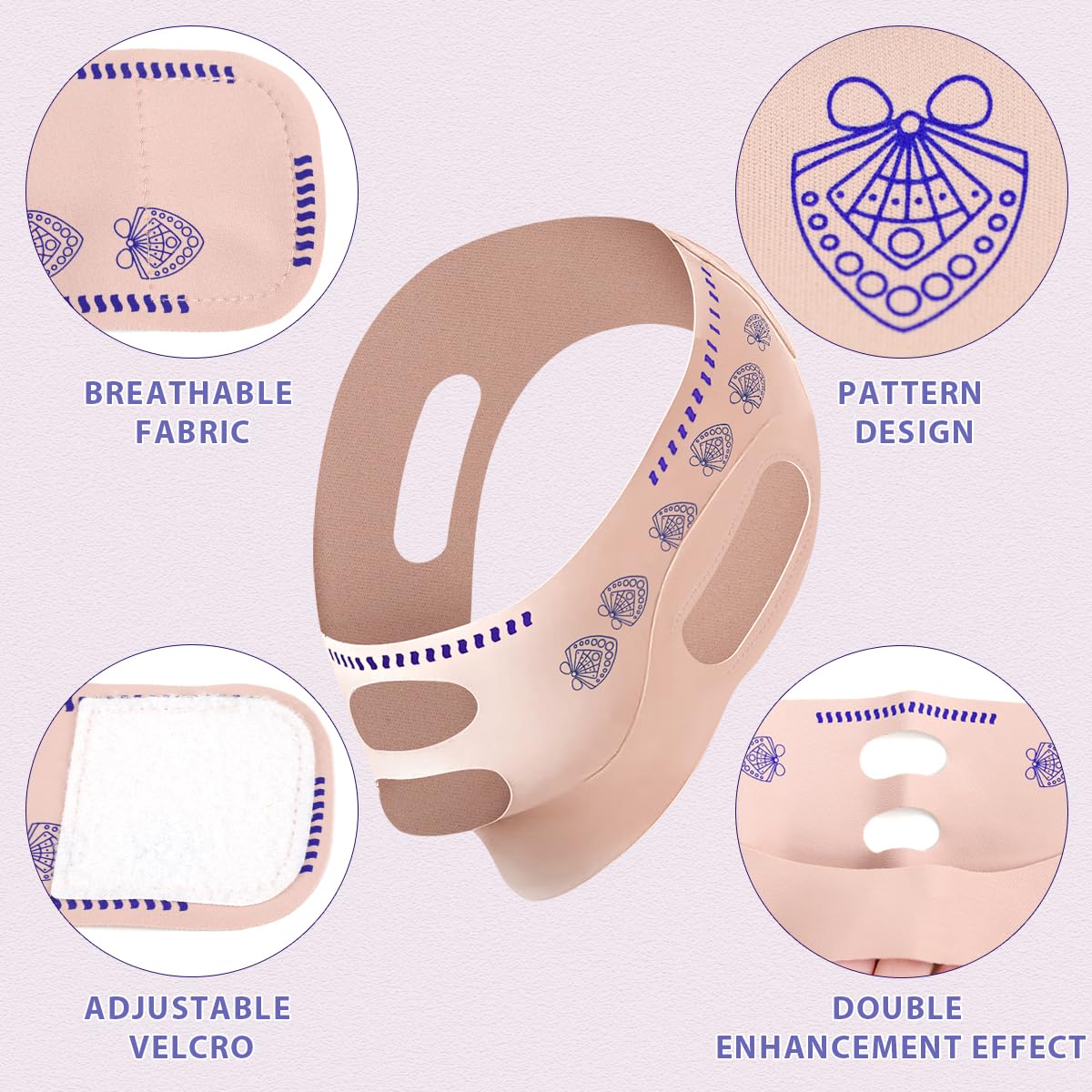 Mascherina Viso V-Line Riutilizzabile, Fascia Lifting Anti Doppio Mento e Rassodante Collo, Regolabile per Donna e Uomo, Ideale per Uso Notturno e Snellimento Viso
