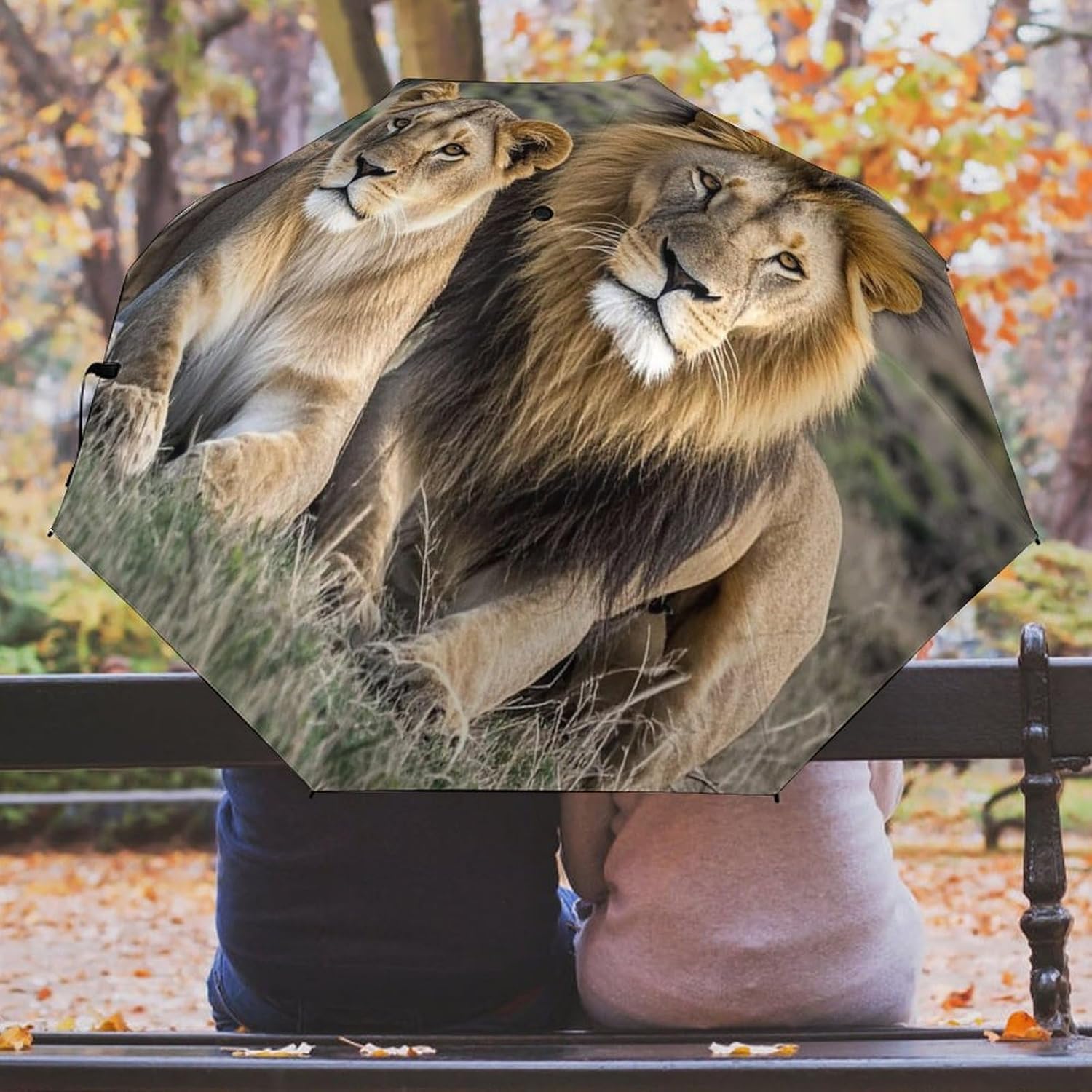 African Lion And Lioness Golf Umbrellas-2 Fold Automatic,Windproof Umbrella with Portable,Strong,Folding Umbrella for Women Men
