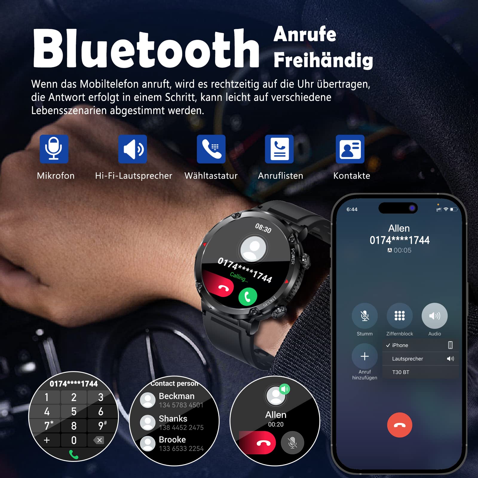 Smartwatch Militare Uomo - IP68, Cardiofrequenzimetro, 120 Sport, Per Android E IOS - Foto 2