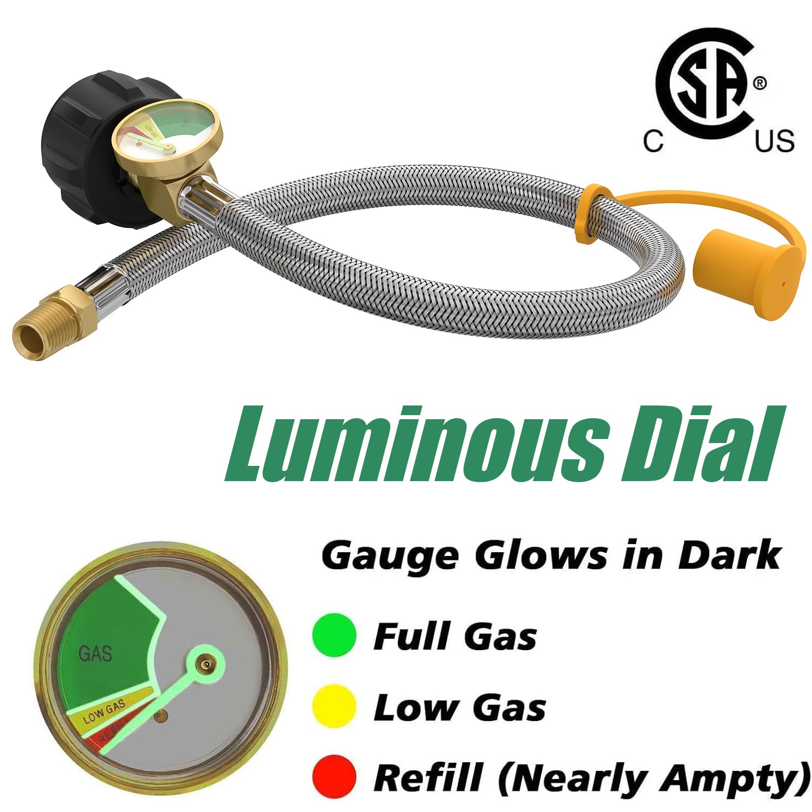 MCAMPAS Lot De 2 Tuyaux De Propane Pour Camping-car Avec Manomètre – Tuyau Tressé En Acier