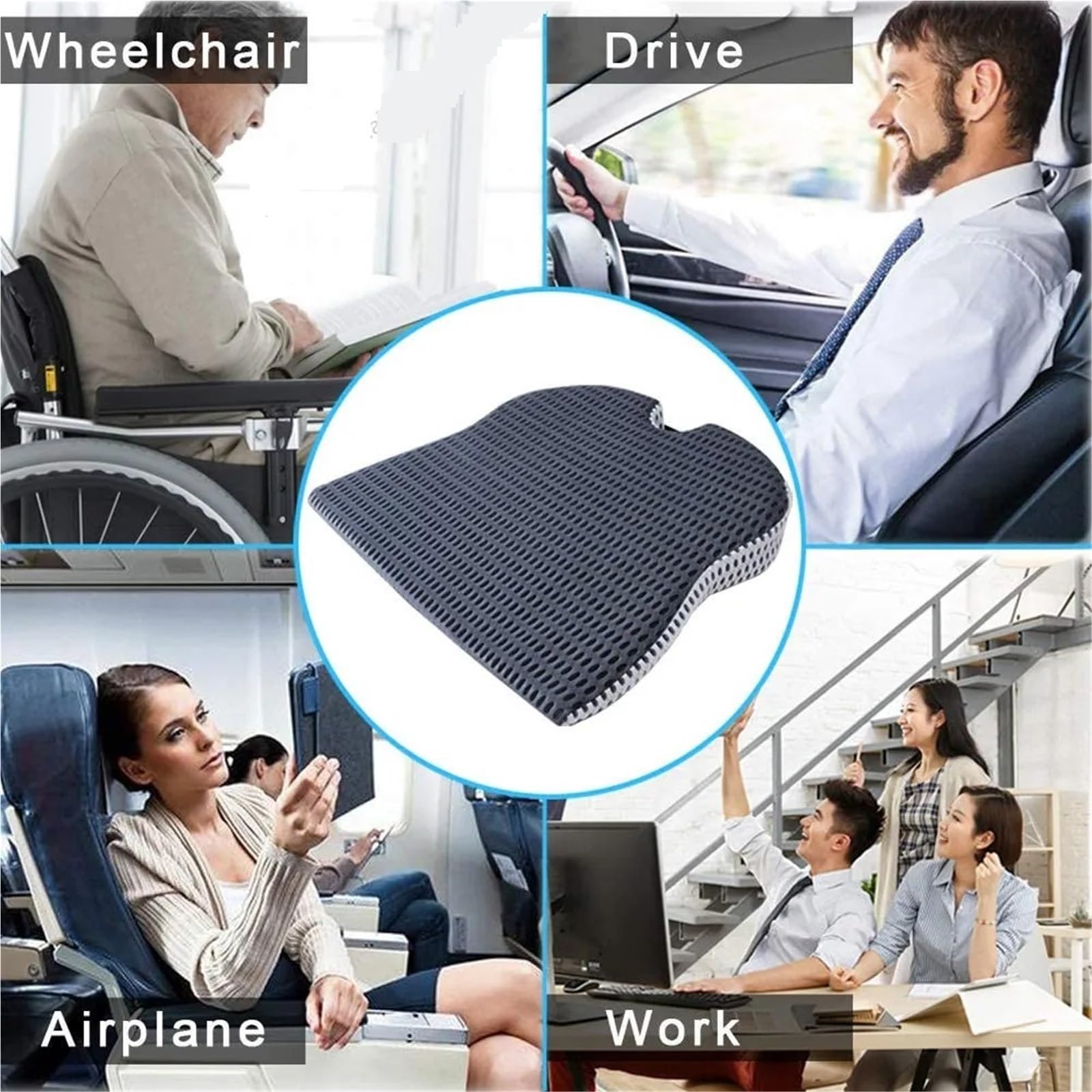 Cuscino per sedile auto Cuscino del sedile a cuneo for auto for conducente dell'auto Sedia da ufficio in memory foam Supporto ortopedico(Grey)