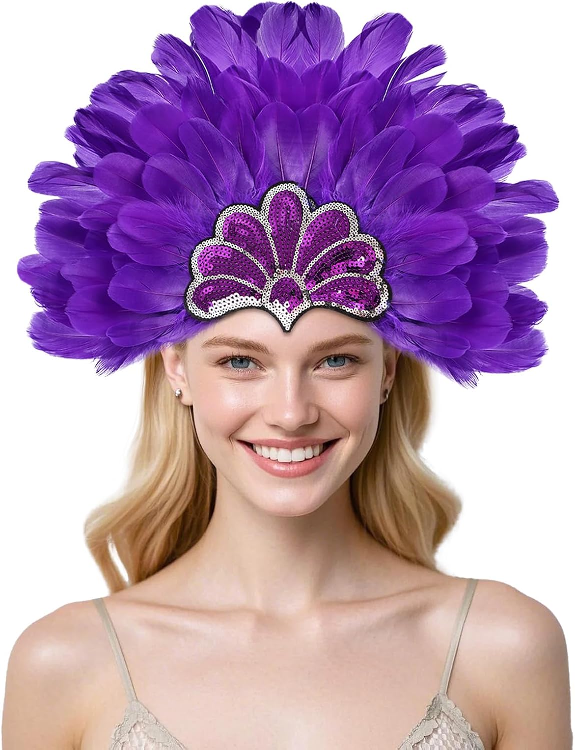 Women's Carnival Feather Headpieces Sequin Headdress for Wedding Masquerade Party Cosplay Feather Headbands