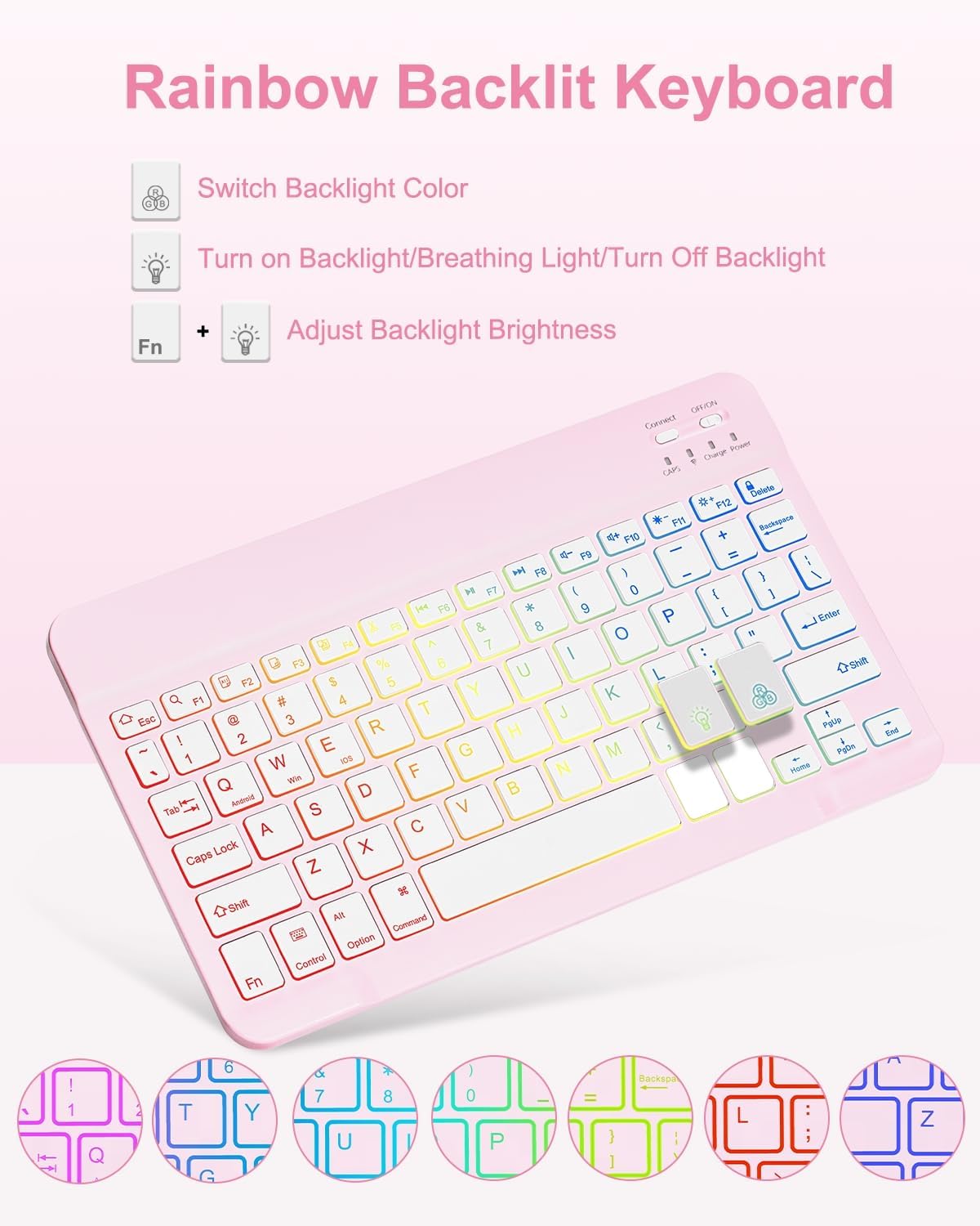 Case with Keyboard Mouse for iPad A16 11th 10th Generation 11/10.9 inch,Rainbow Backlit Detachable Keypad Rotatable Magnetic Cover with Pencil Holder for iPad 11 2025 10 Gen 2022 Pink - Image 6