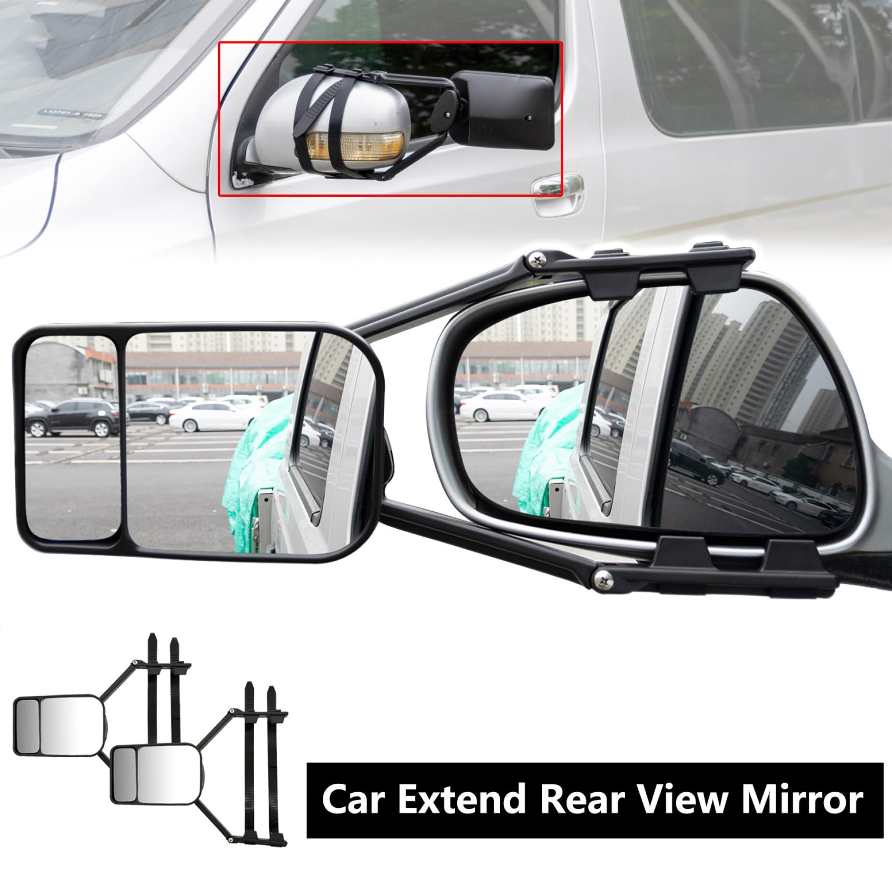 Specchio posteriore dell'auto, specchio posteriore per auto da 2 pcs, punto cieco esteso regolabile, doppi accessori piatti per veicoli, roulotte