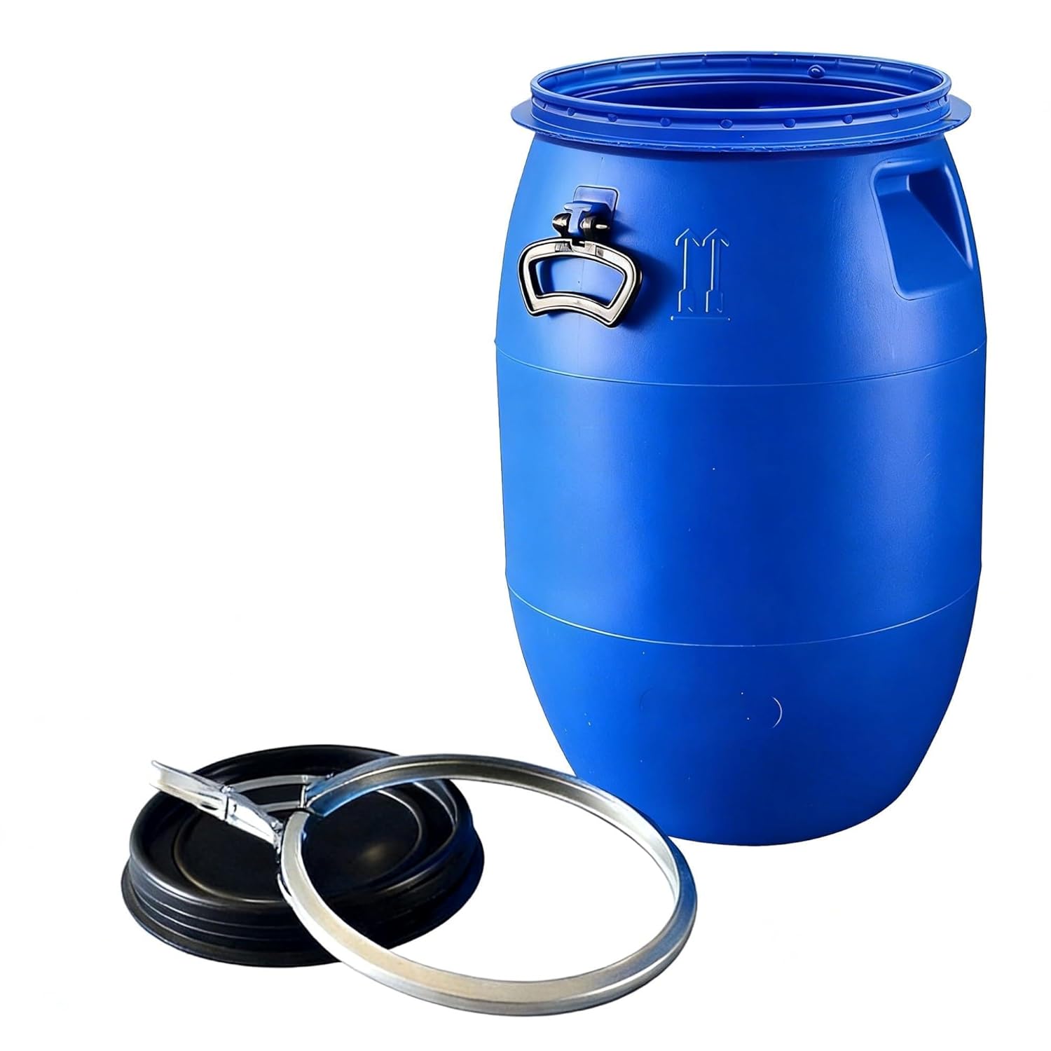 Blue Food Grade Plastic Barrel with Lid Multifunctional HDPE Plastic Drum Shipping Container for Home Brewing Agriculture Industrial Use(60L)