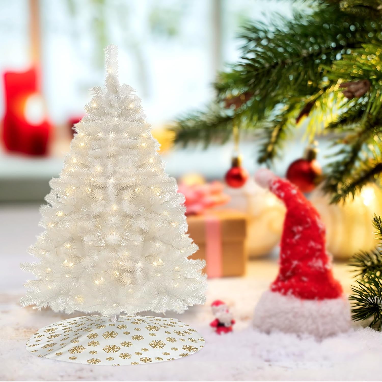 Mini Christmas Tree, 24in/60cm Artificial Tabletop Christmas Tree with LED String Lights, for Holiday Office & Room Decor