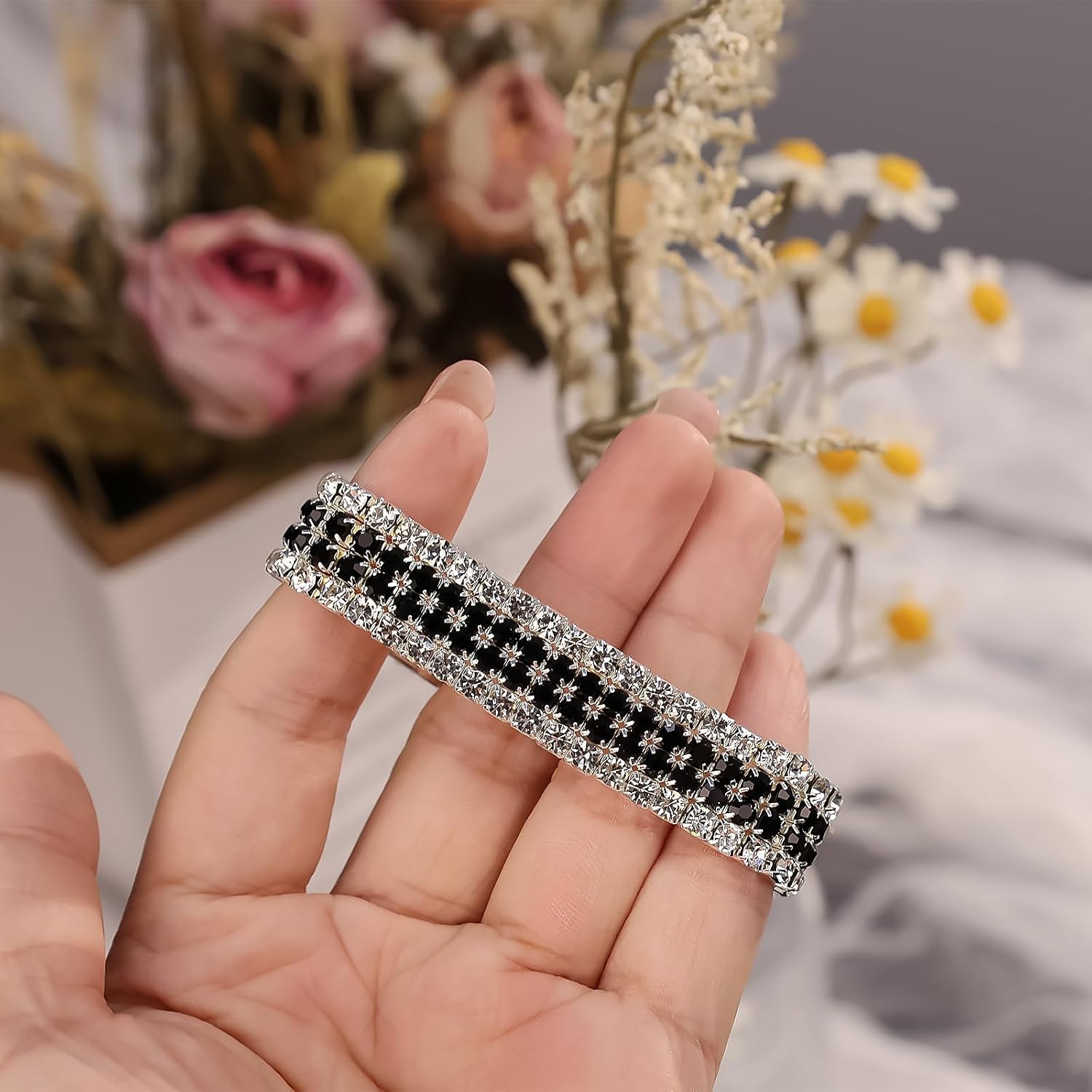 Rhinestone Stretch Bracelets for Women Sparkle Multicolor Crystal Stackable Bracelets Wide Wrist Band Glitter Wedding Bridal Prom Party Strand Tennis Bangles Jewelry - Image 4