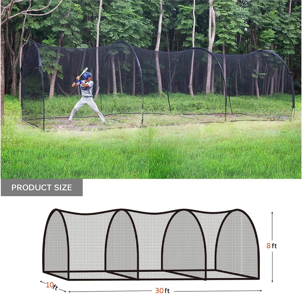 30x10x8ft Portable Collapsible Baseball & Softball Batting Cage Net for Backyard Practice Heavy Duty Hitting Equipment