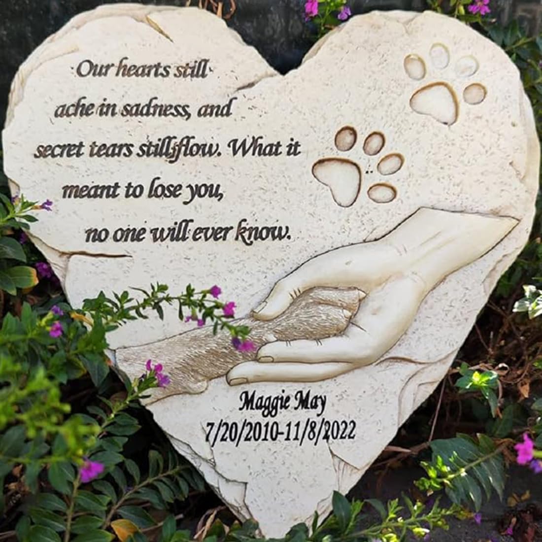 JHB Heart Shape Pet Dog Memorial Stones, Personalized Pet Dog Grave Markers Headstones Garden Stones for Garden Backyard Tombstones, Perfect Pet Dog Memorial Gifts Loss Gifts Sympathy Gifts
