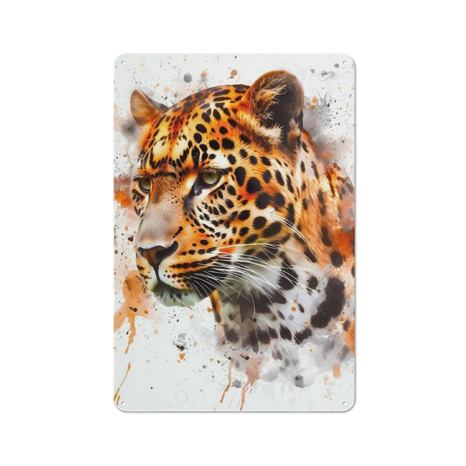 Leopard Watercolor Rustic Metal Wall Sign 30x20cm for Café Or Restaurant, Gift Idea at Christmas for Café Owners And Decorators